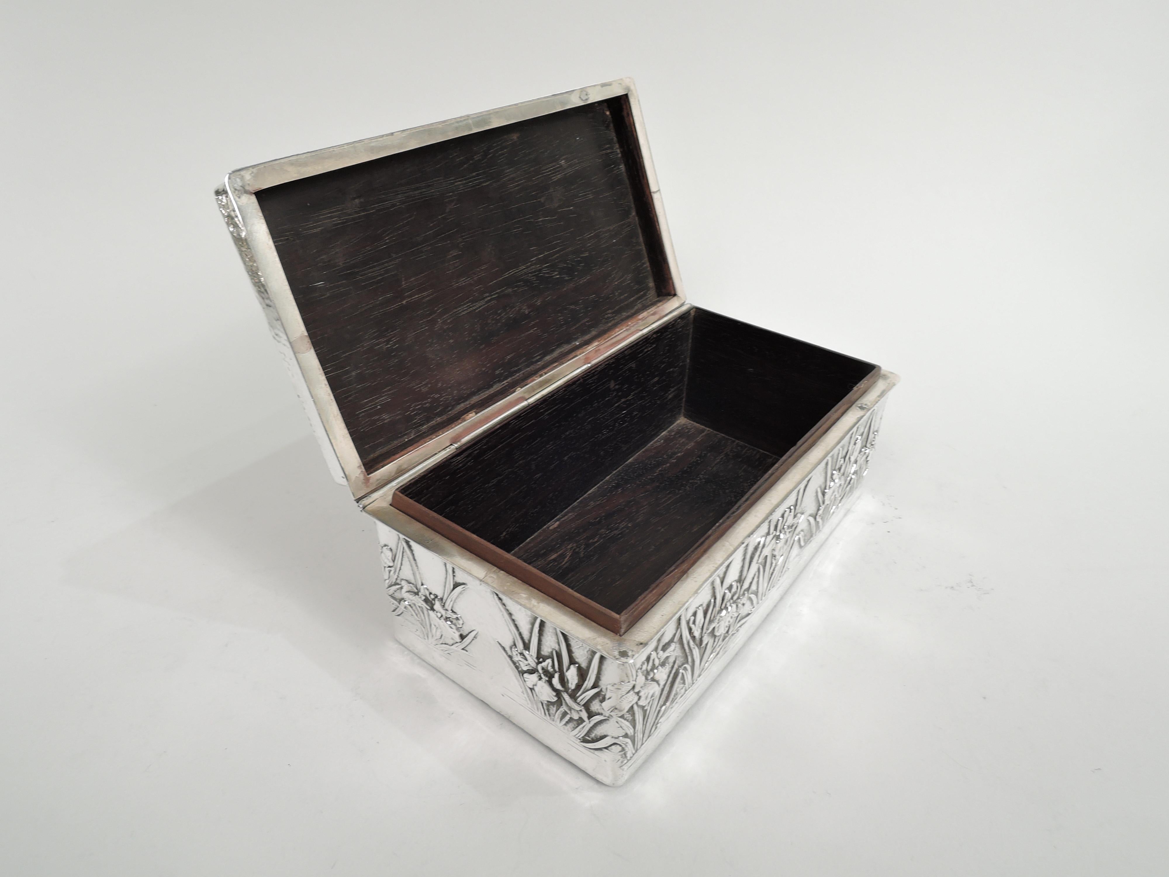 Antique Japanese Meiji-Era Silver Box with Iris Flowers For Sale 2