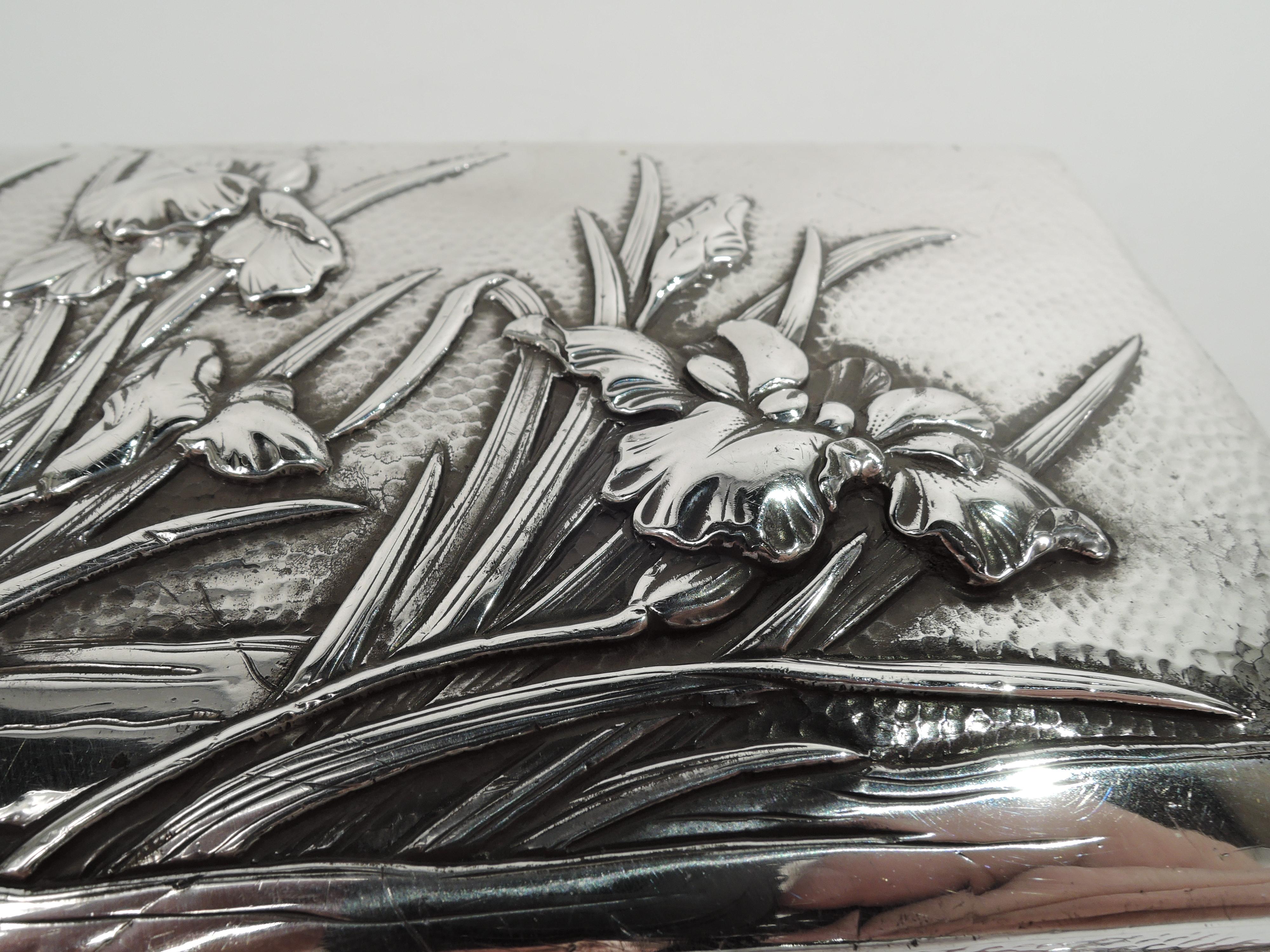 Antique Japanese Meiji-Era Silver Box with Iris Flowers For Sale 3