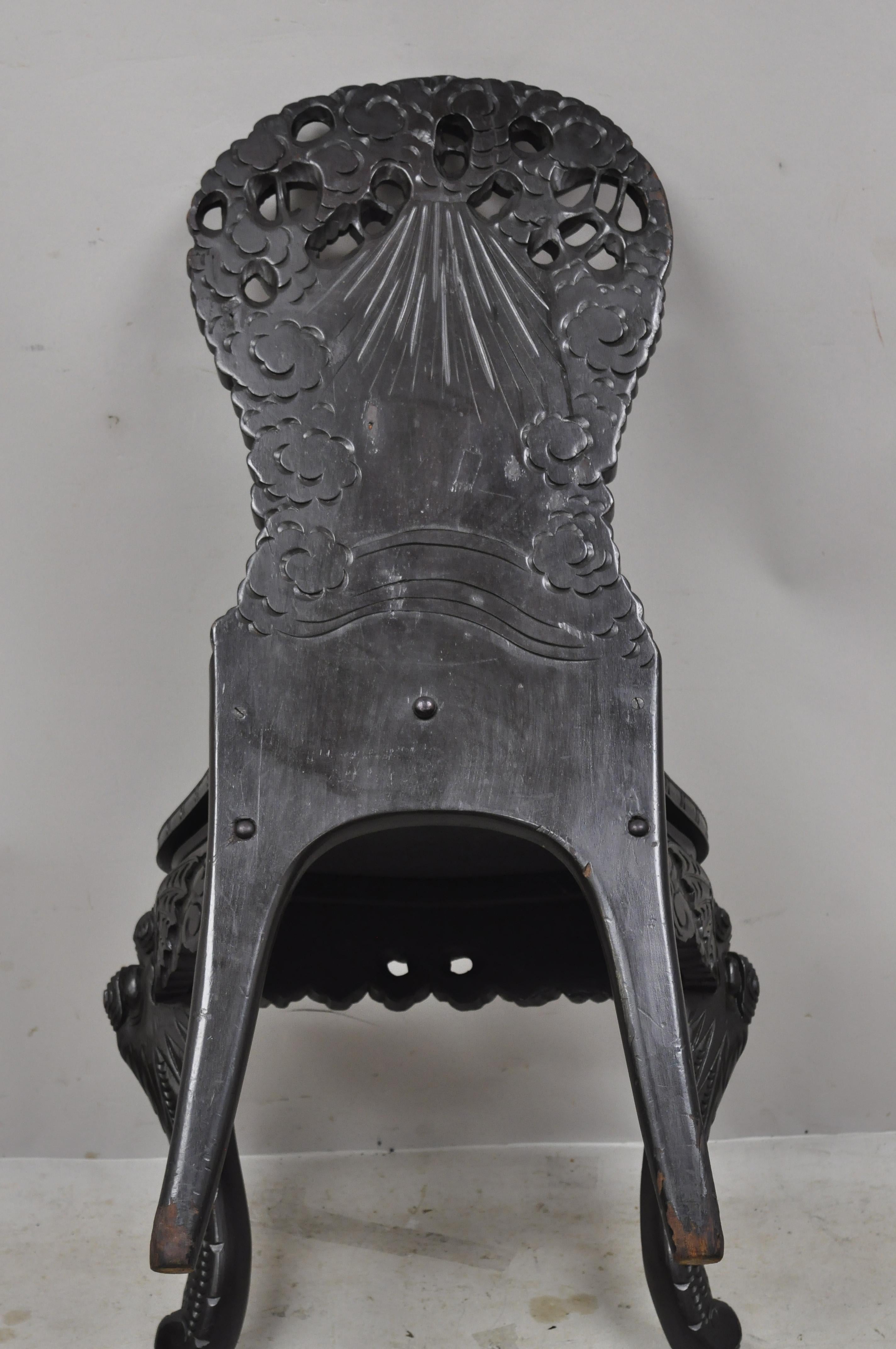 Antique Japanese Meiji Export Hardwood Mt. Fuji Dragon Carved Desk and Chair Set For Sale 2