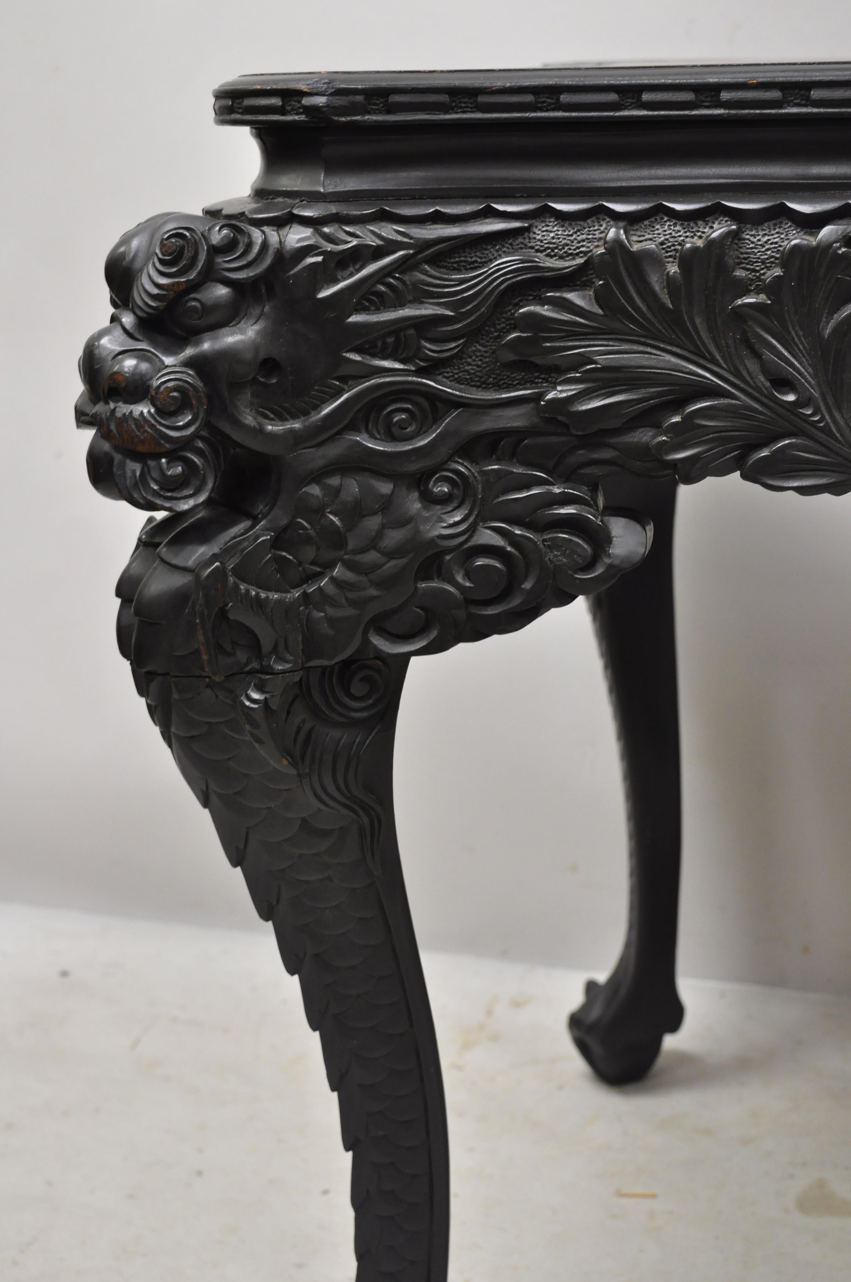 Rosewood Antique Japanese Meiji Export Hardwood Mt. Fuji Dragon Carved Desk and Chair Set For Sale