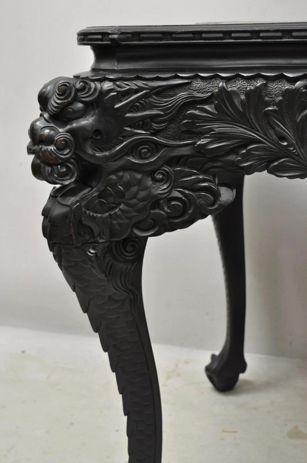 Antique Japanese Meiji Export Hardwood Mt. Fuji Dragon Carved Desk and Chair Set in vendita 1