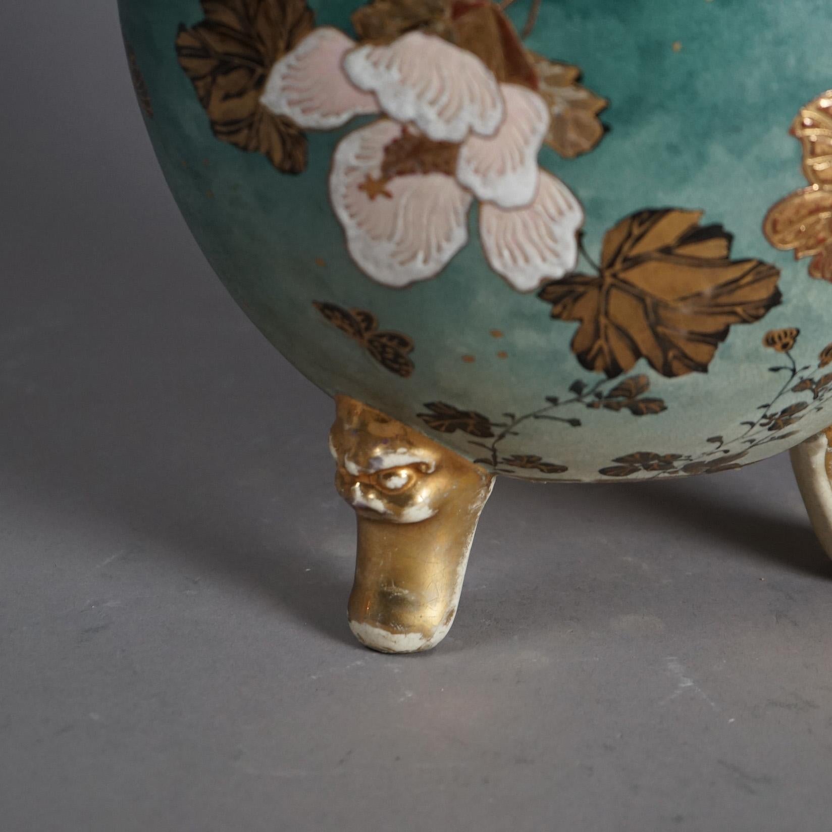 Antique Japanese Meiji Figural Hand Painted & Gilt Footed Foo Dog Urn C1910 3