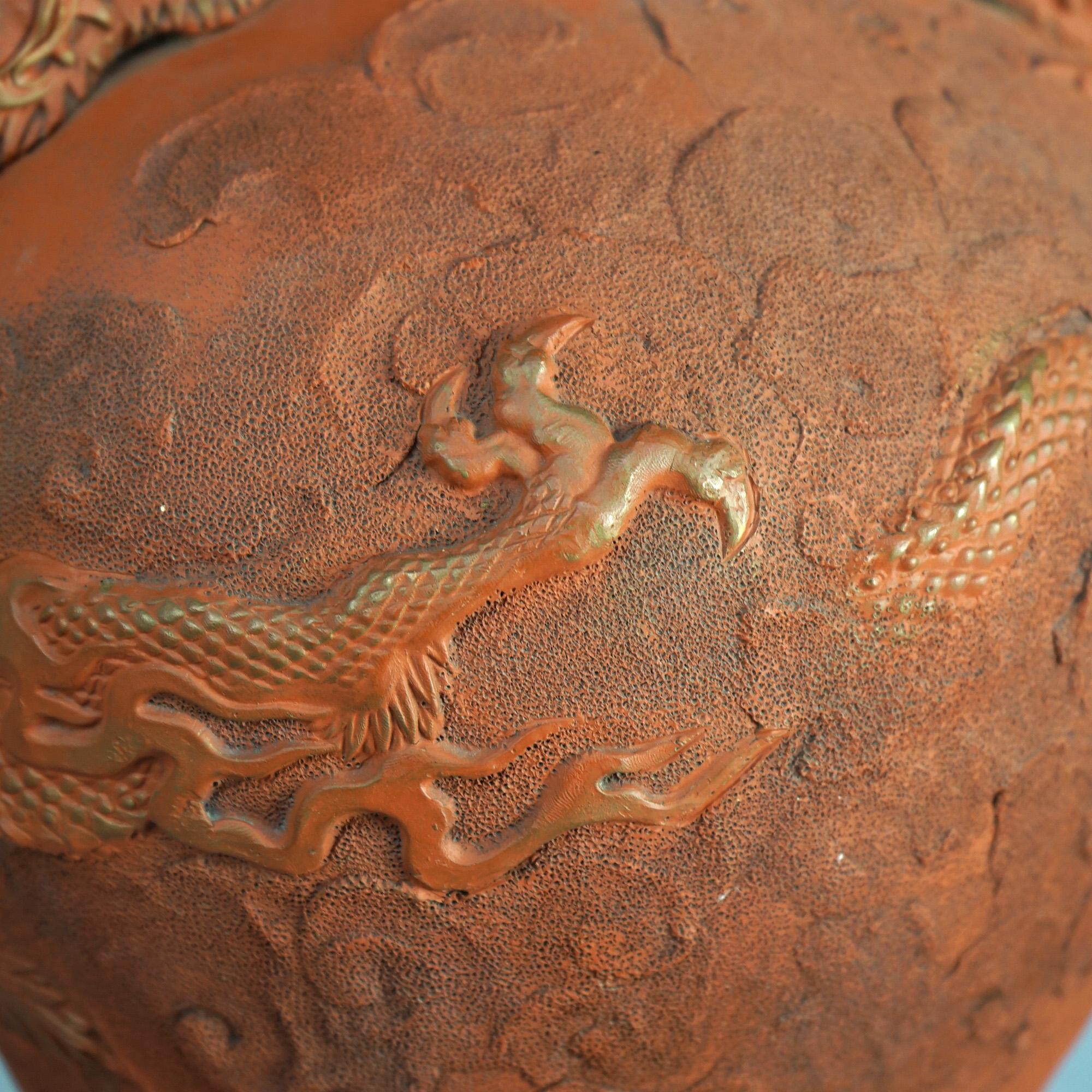 Antique Japanese Meiji Figural Terra Cotta Monumental Dragon Table Lamp C1900 4