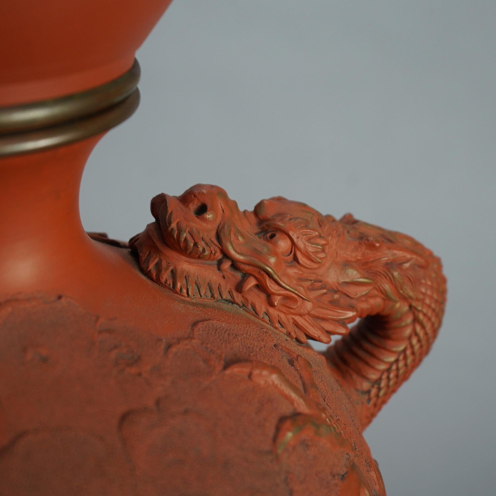 Antique Japanese Meiji Figural Terra Cotta Monumental Dragon Table Lamp C1900 5