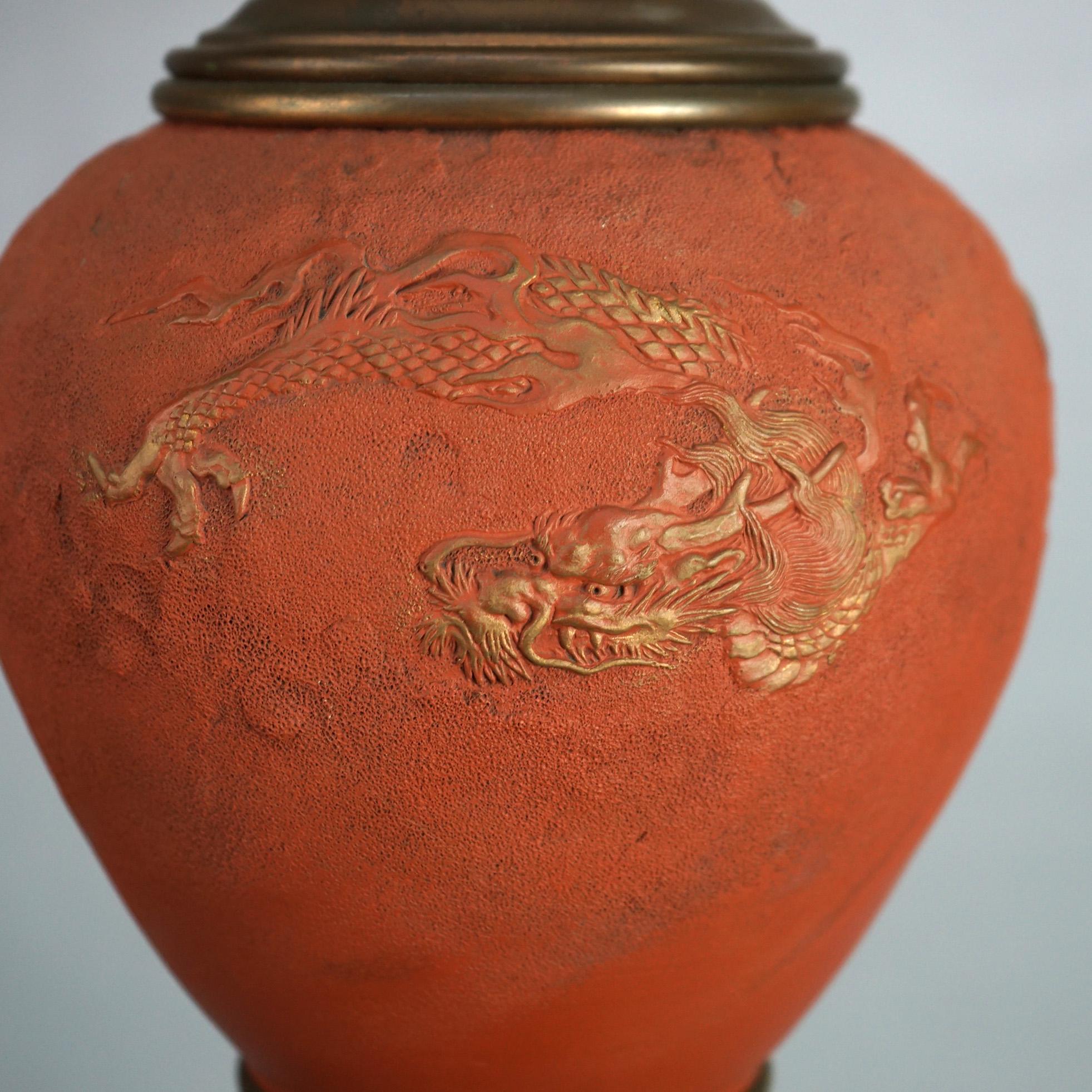 Antique Japanese Meiji Figural Terra Cotta Monumental Dragon Table Lamp C1900

Measures- 35.5''H x 13.25''W x 13.25''D