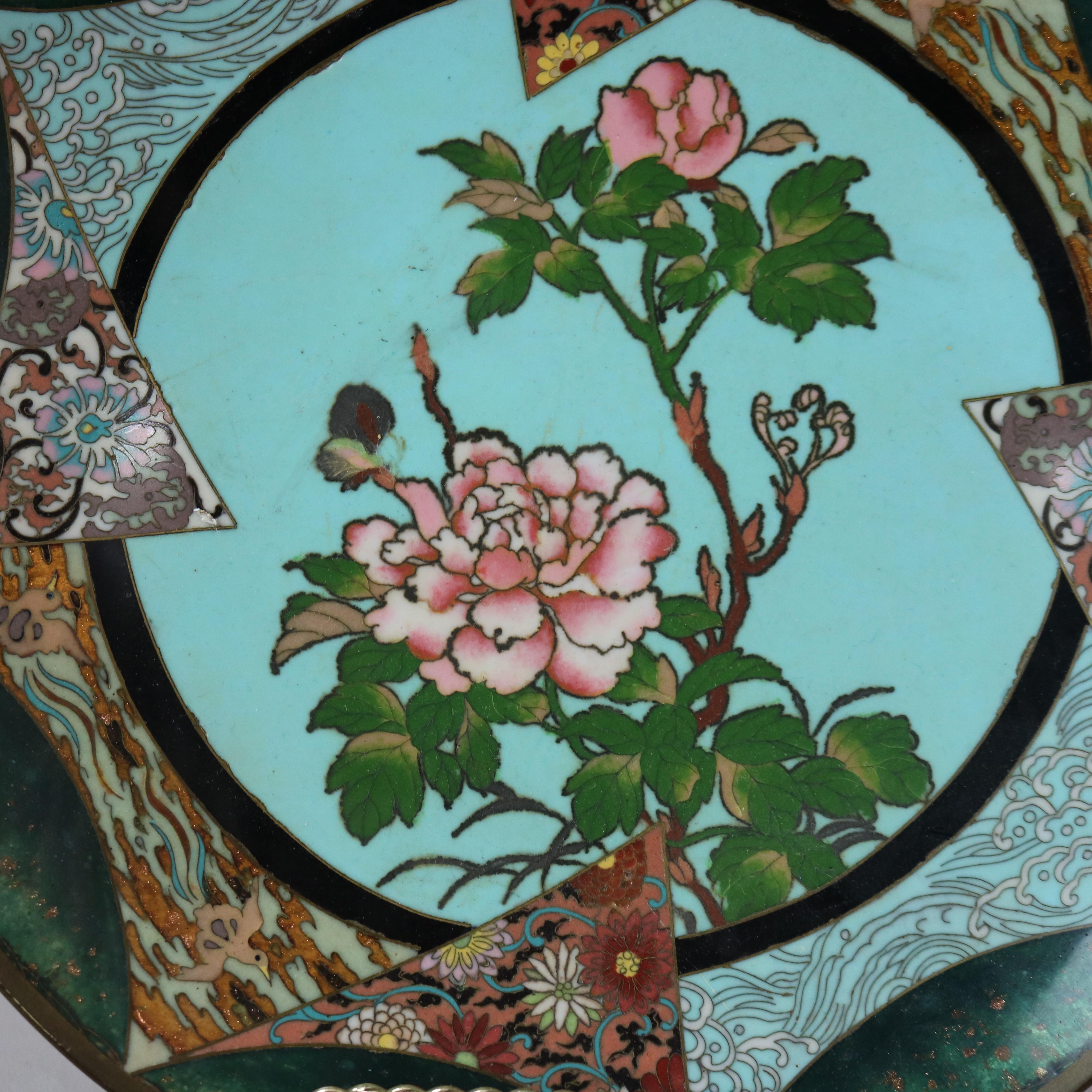 Antique Japanese Meiji Floral Enameled Cloisonne Charger C1920

Measures - 1 1/4
