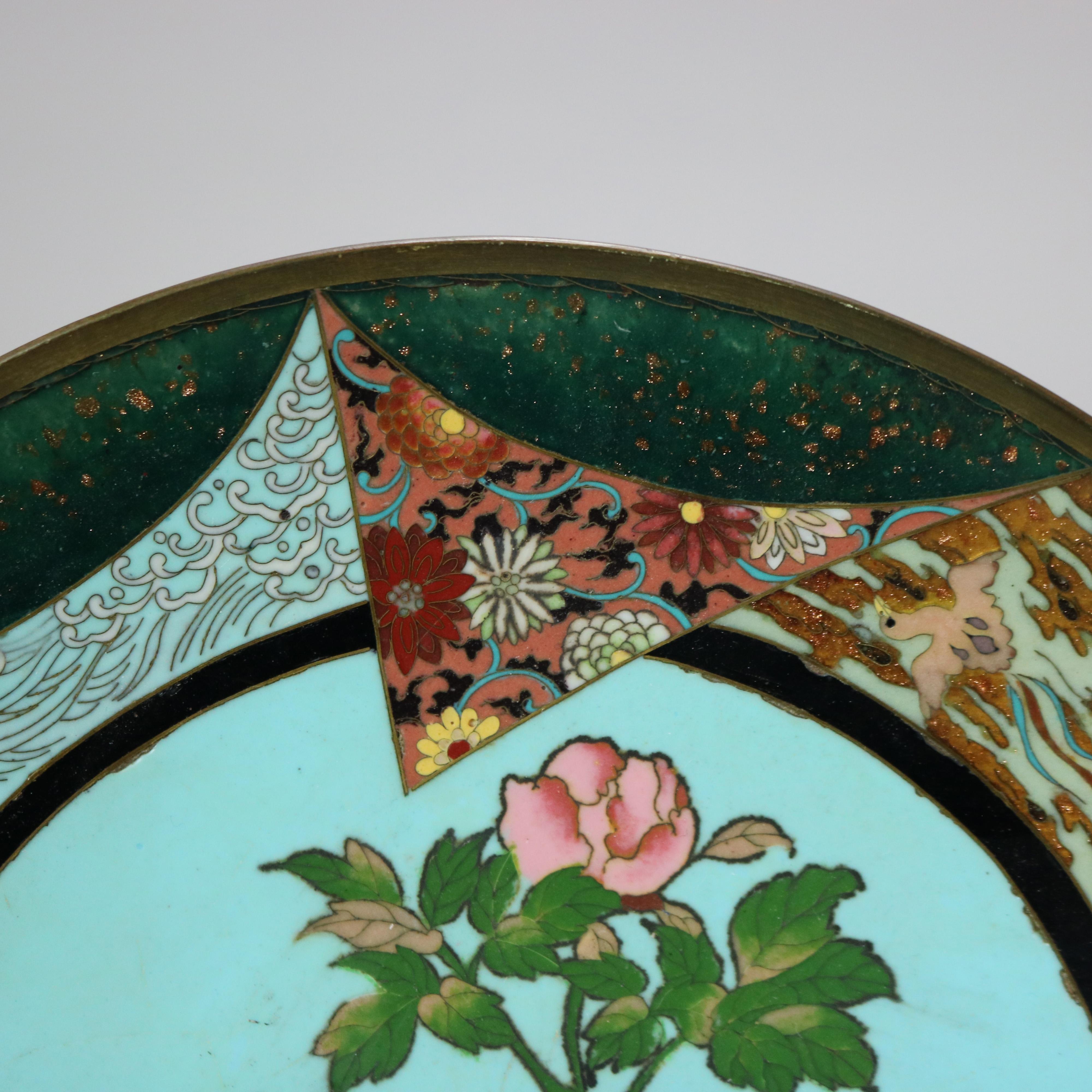 20th Century Antique Japanese Meiji Floral Enameled Cloisonne Charger C1920 For Sale