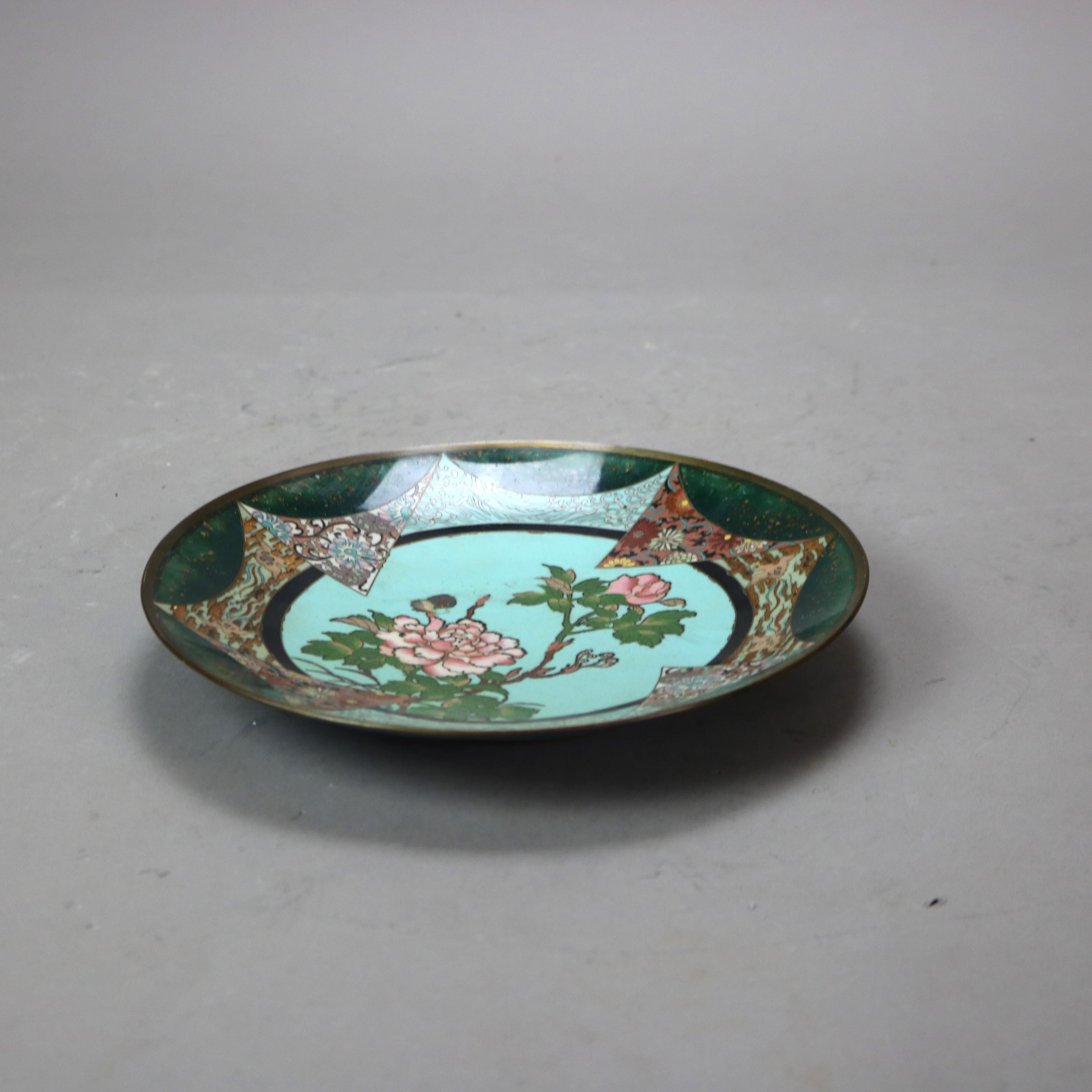 Metal Antique Japanese Meiji Floral Enameled Cloisonne Charger C1920 For Sale