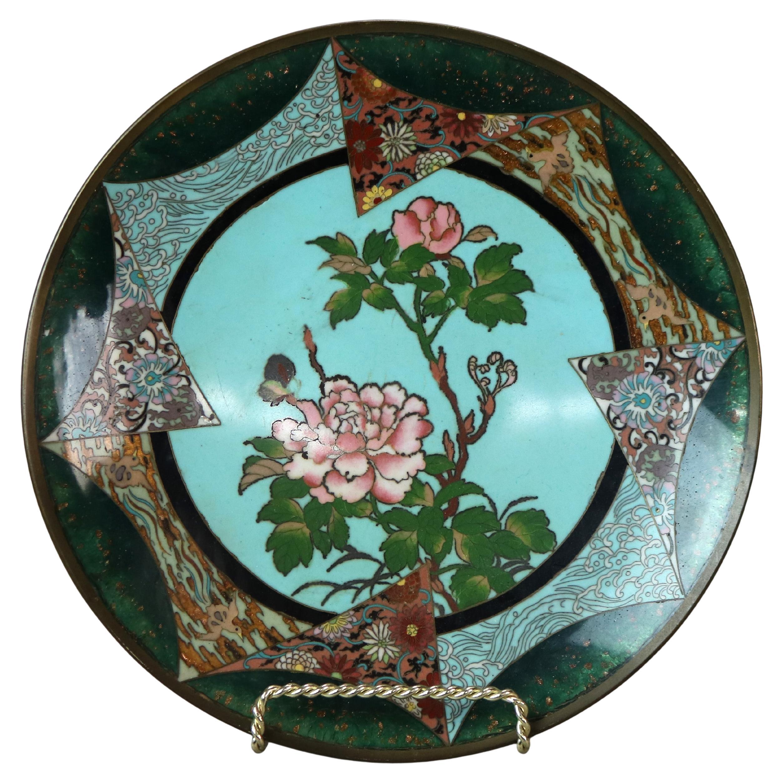 Antique Japanese Meiji Floral Enameled Cloisonne Charger C1920