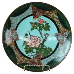 Antique Japanese Meiji Floral Enameled Cloisonne Charger C1920