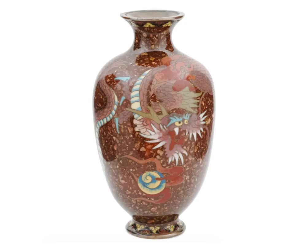 Enamel Antique Japanese Meiji Goldstone Cloisonne Vase For Sale
