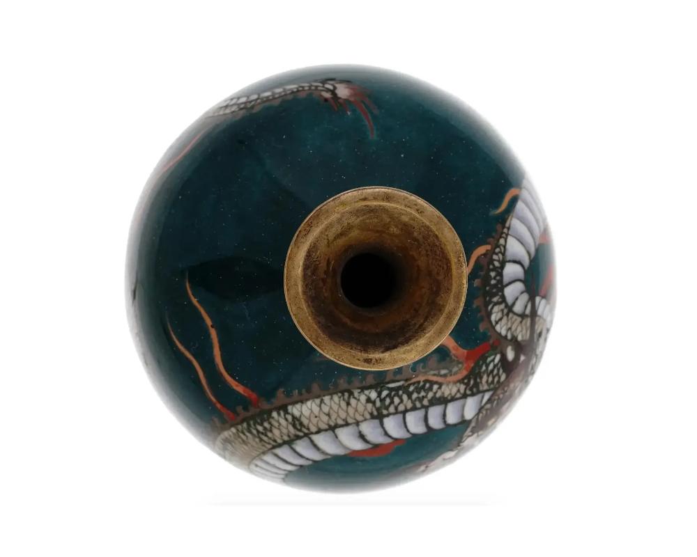 19th Century Antique Japanese Meiji Green Goldstone Enamel Dragon Vase For Sale
