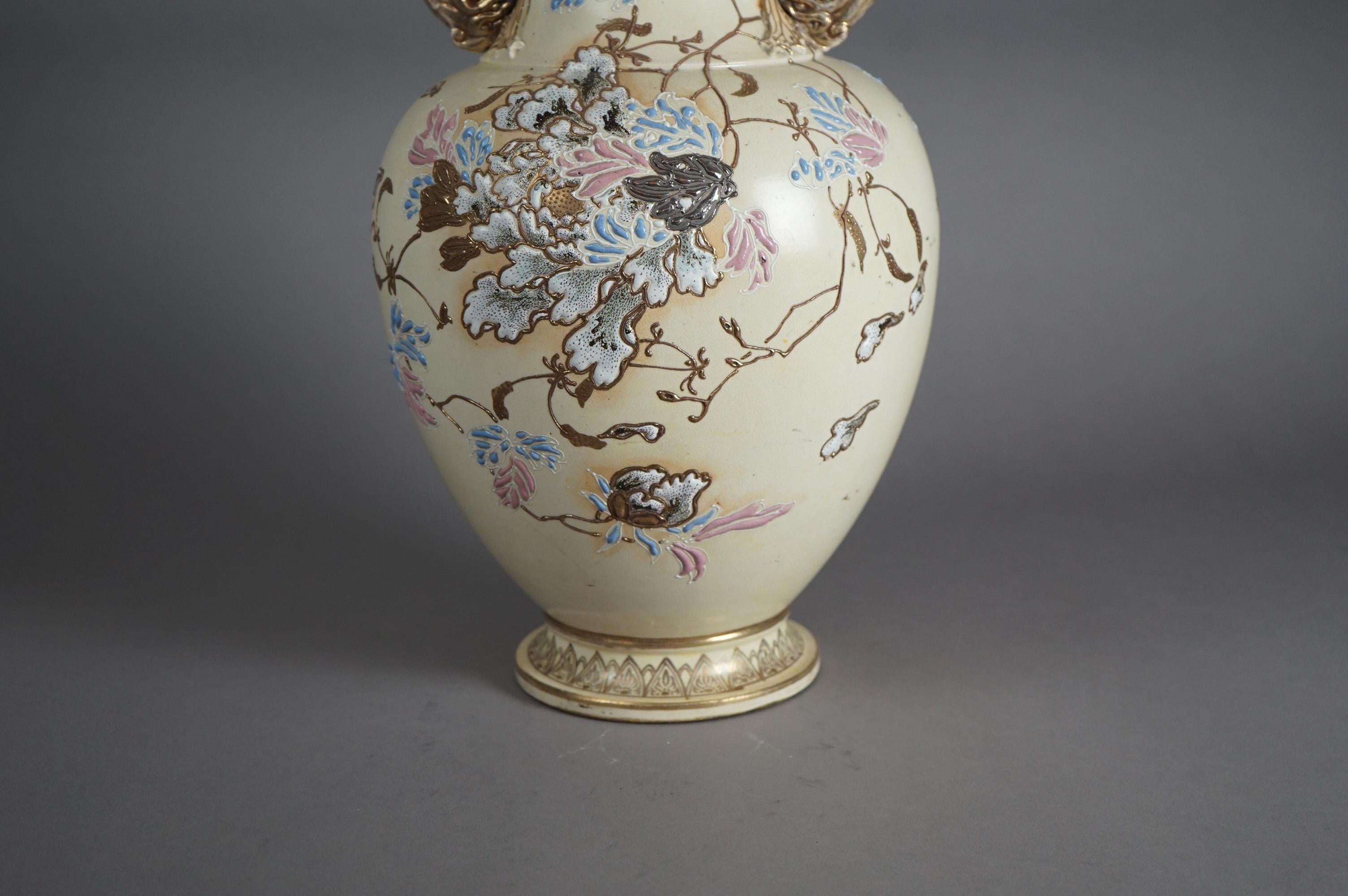 Antique Japanese Meiji Hand Painted & Gilt Pottery Vase C1900 For Sale 6