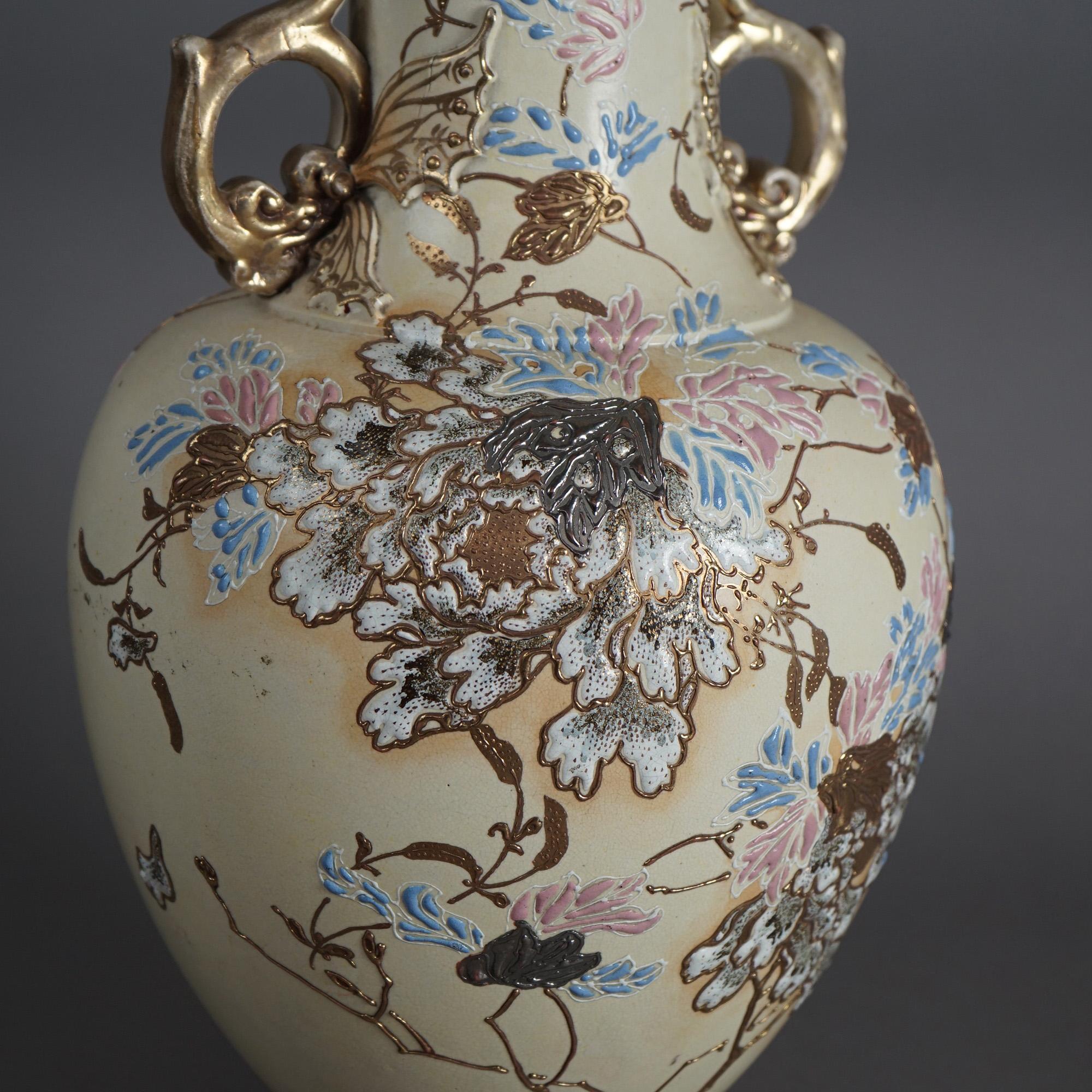 Antique Japanese Meiji Hand Painted & Gilt Pottery Vase C1900 For Sale 7