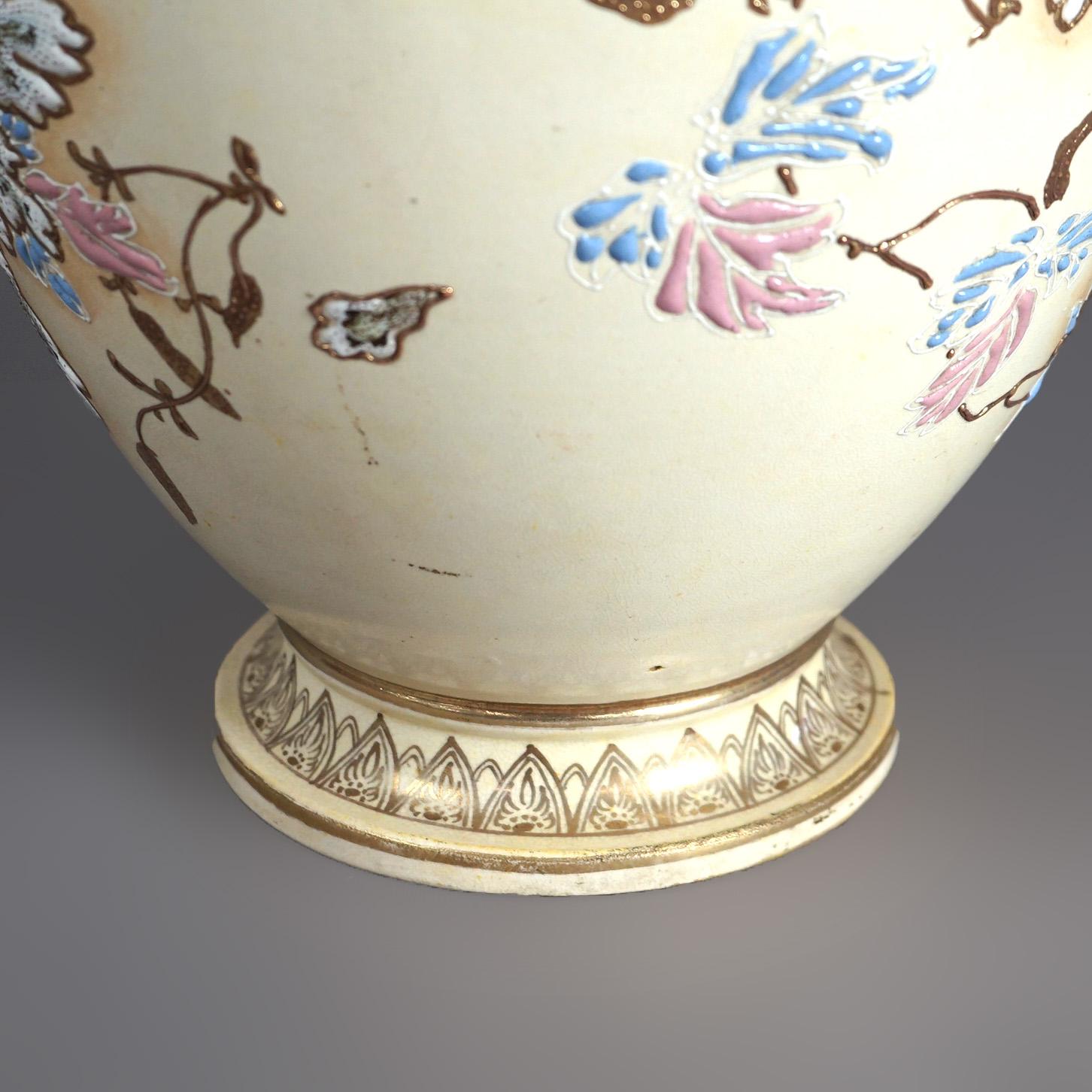 Antique Japanese Meiji Hand Painted & Gilt Pottery Vase C1900 For Sale 8