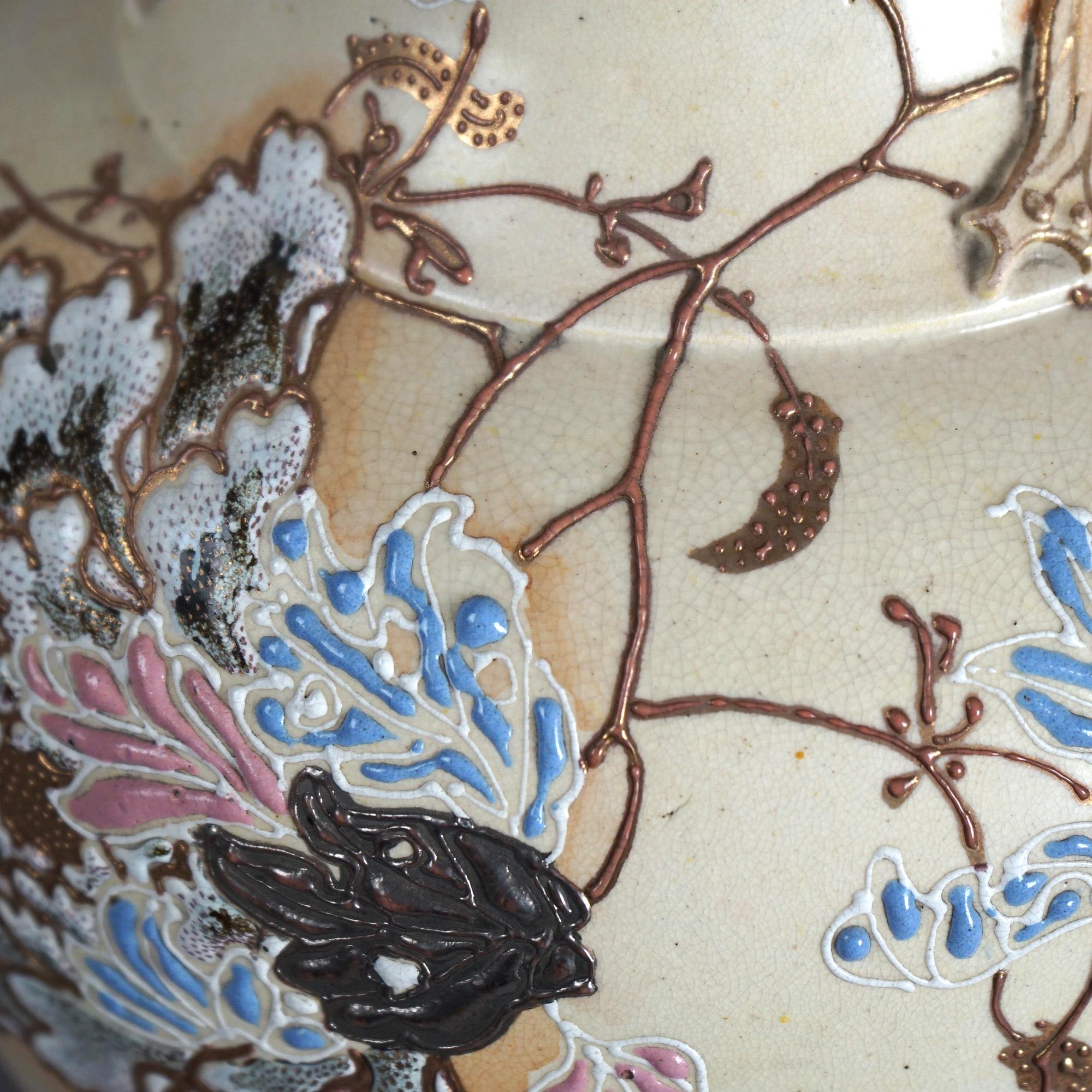 Antique Japanese Meiji Hand Painted & Gilt Pottery Vase C1900 For Sale 9