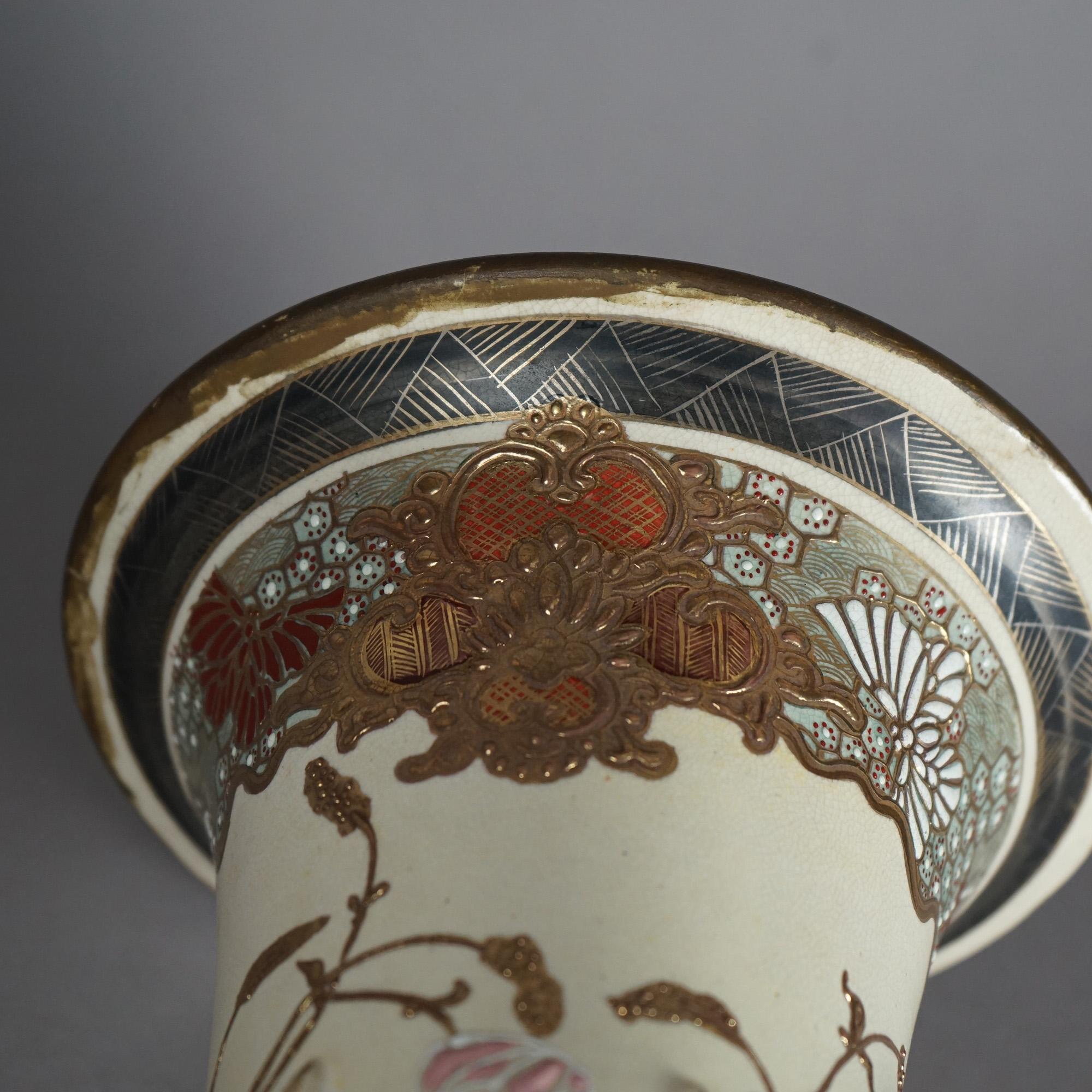 Antique Japanese Meiji Hand Painted & Gilt Pottery Vase C1900 For Sale 10