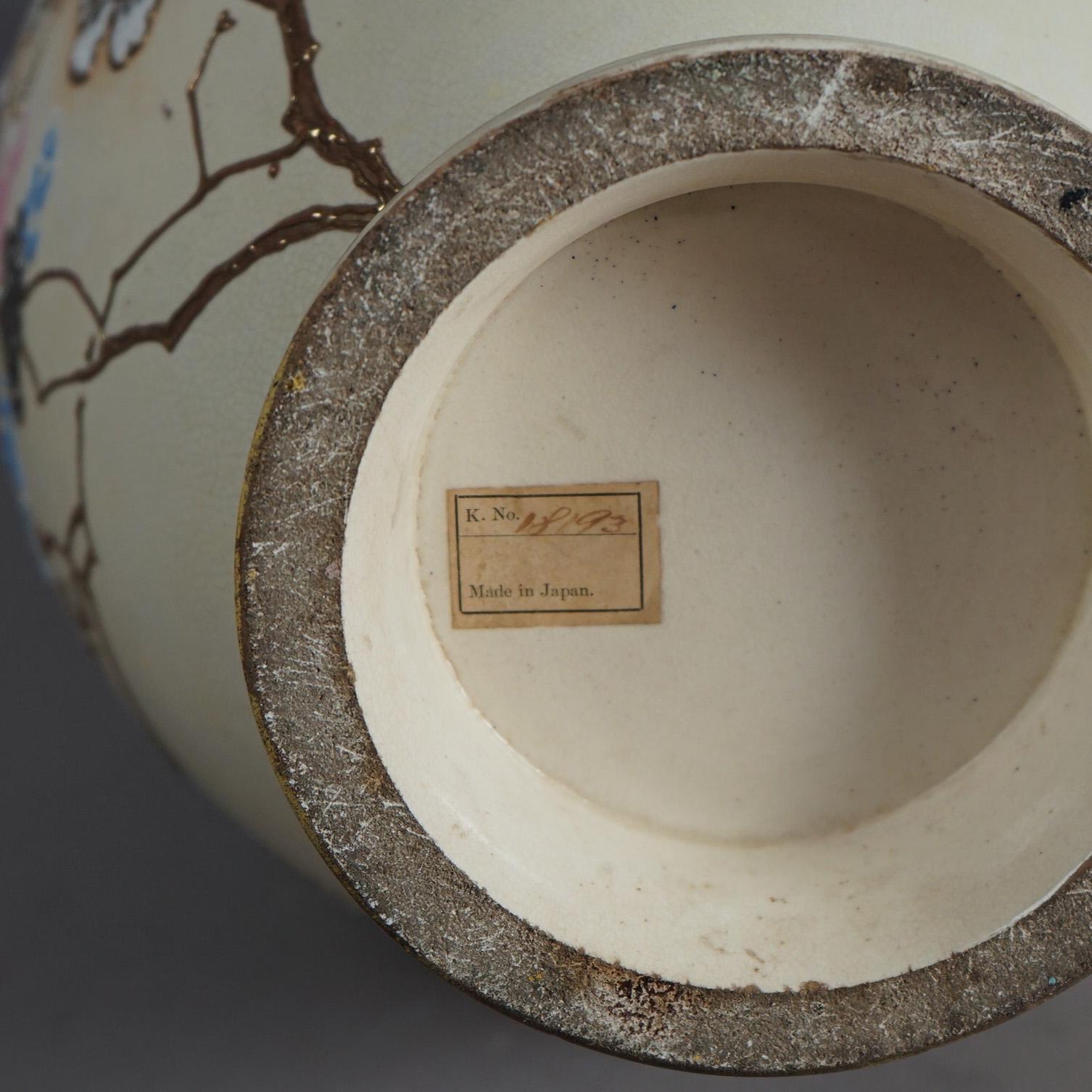 Antique Japanese Meiji Hand Painted & Gilt Pottery Vase C1900 For Sale 13