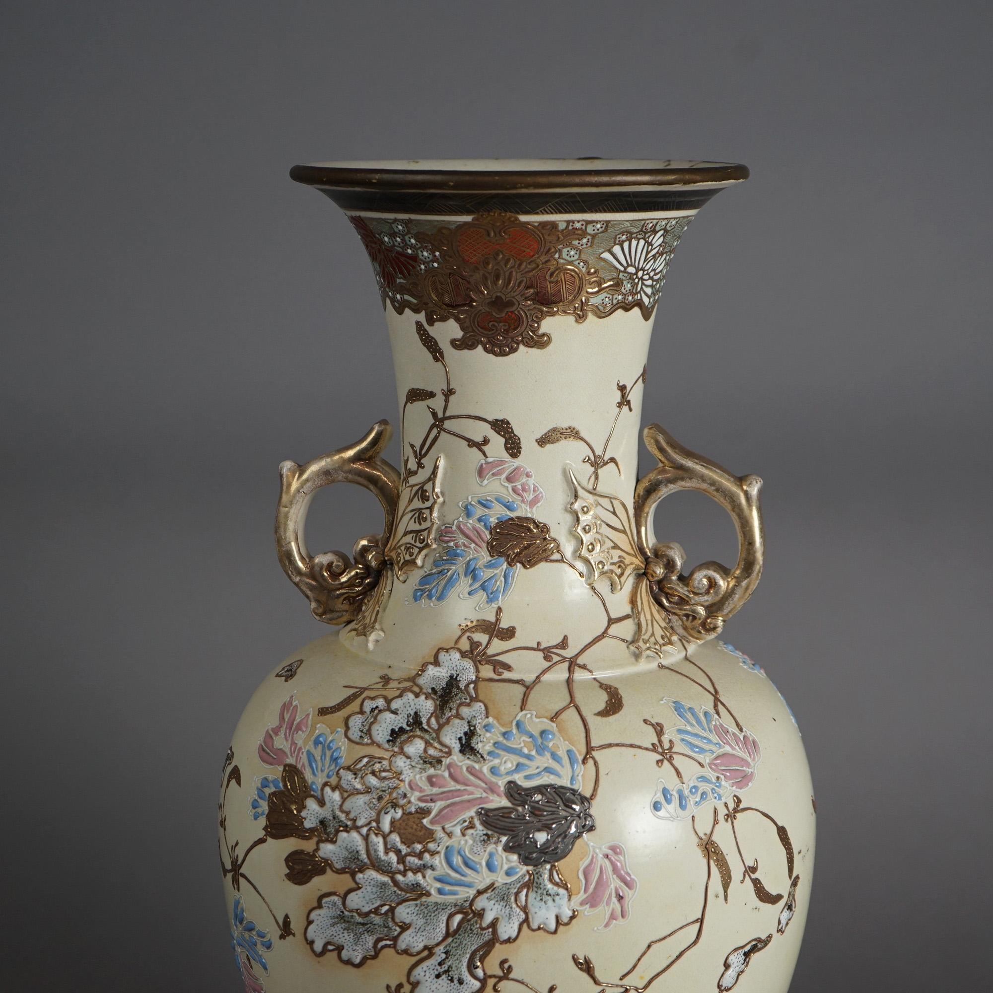 Antique Japanese Meiji Hand Painted & Gilt Pottery Vase C1900 For Sale 1