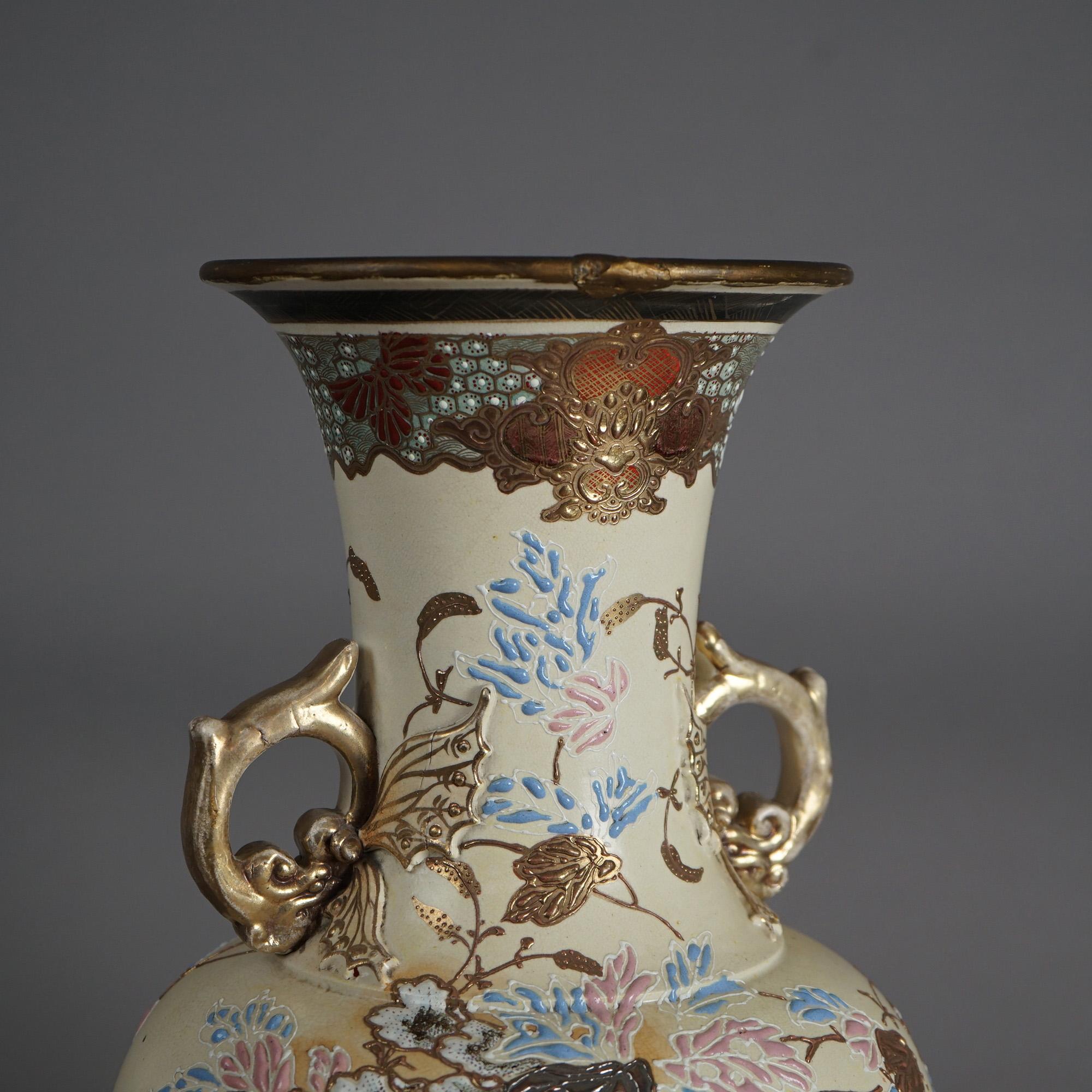 Antique Japanese Meiji Hand Painted & Gilt Pottery Vase C1900 For Sale 2