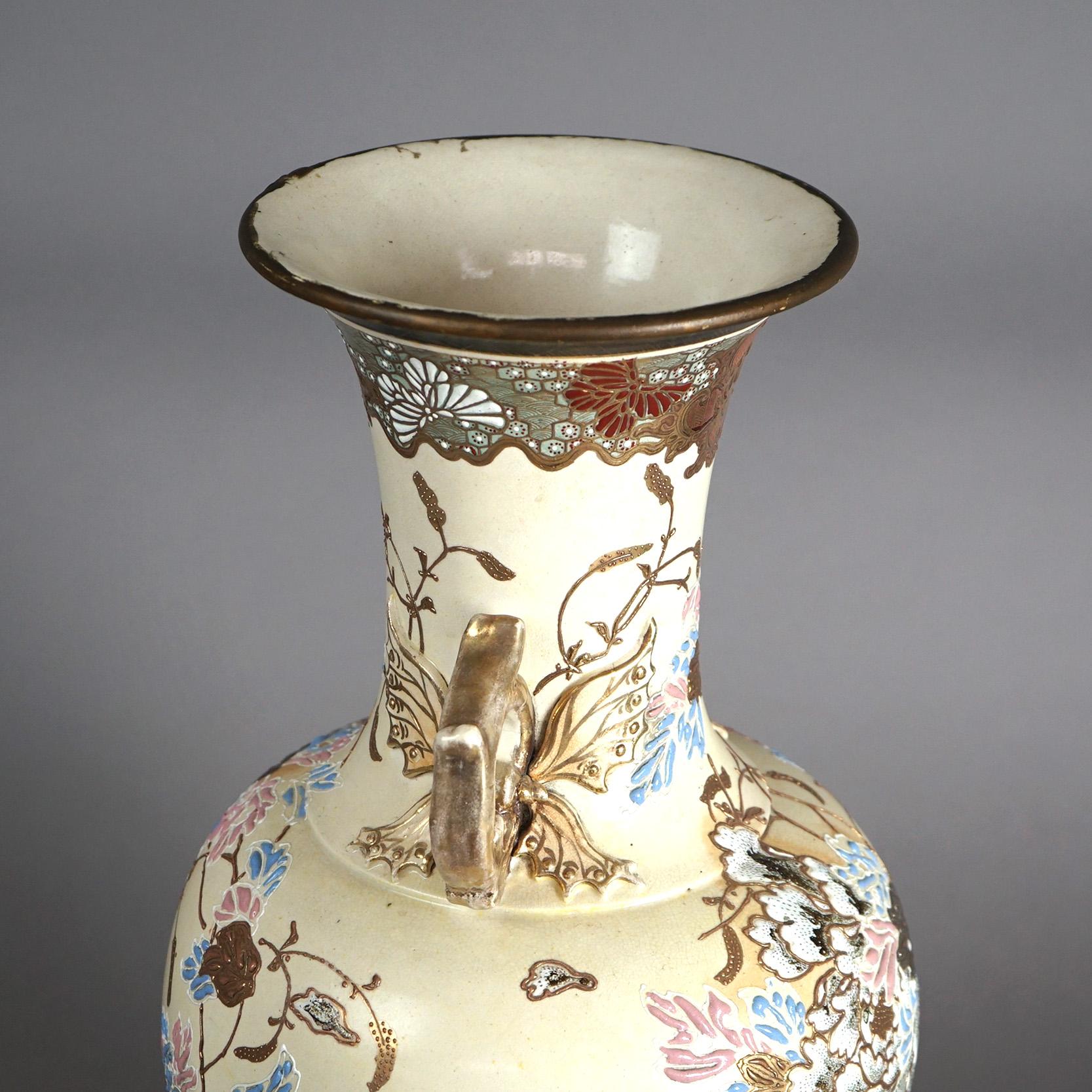Antique Japanese Meiji Hand Painted & Gilt Pottery Vase C1900 For Sale 4