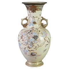 Antique Japanese Meiji Hand Painted & Gilt Pottery Vase C1900