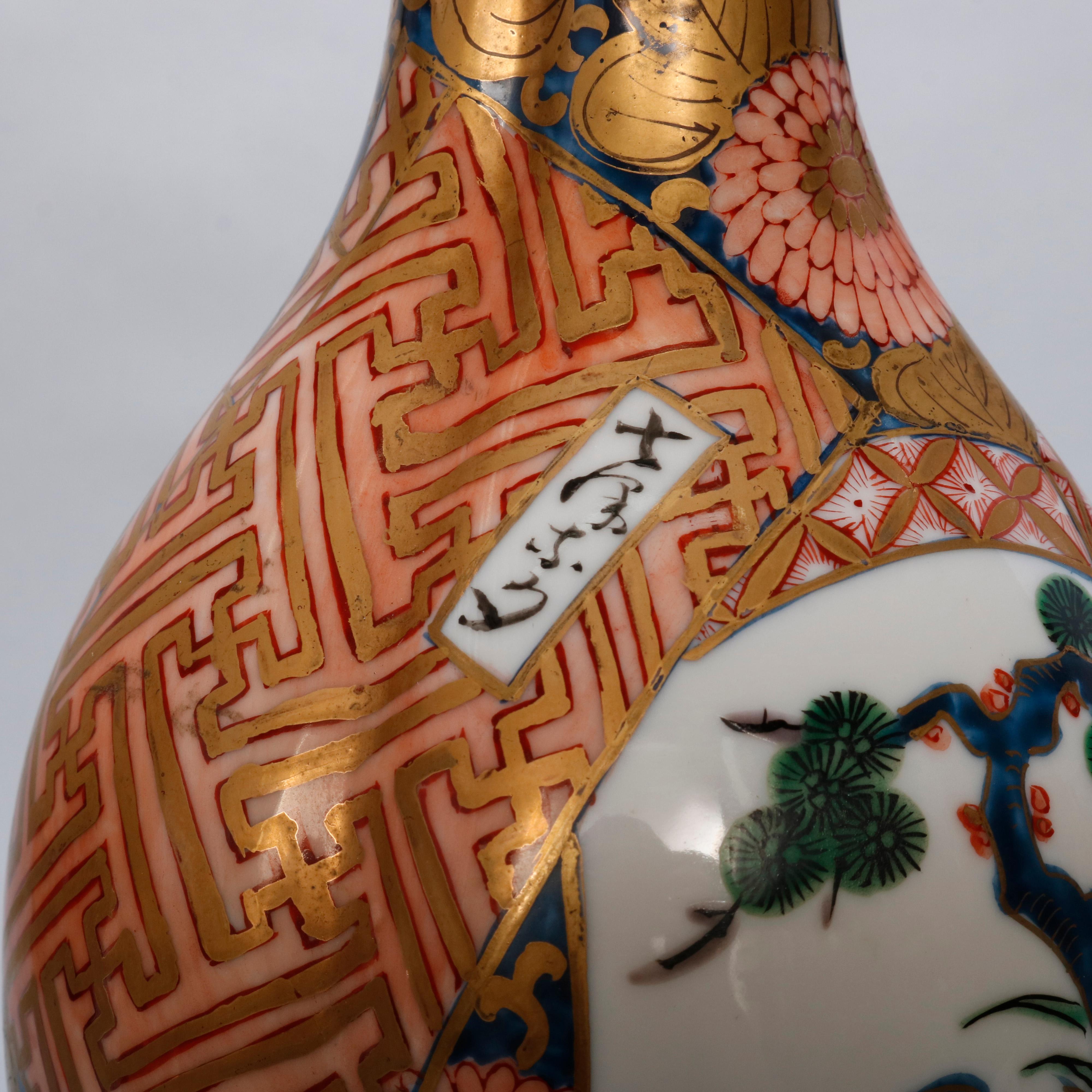 Ceramic Antique Japanese Meiji Imari Hand Painted Porcelain Gourd Vase, circa 1900