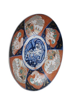 Antique Japanese Meiji Imari Porcelain Phoenix Rickshaw Platter Charger 18"