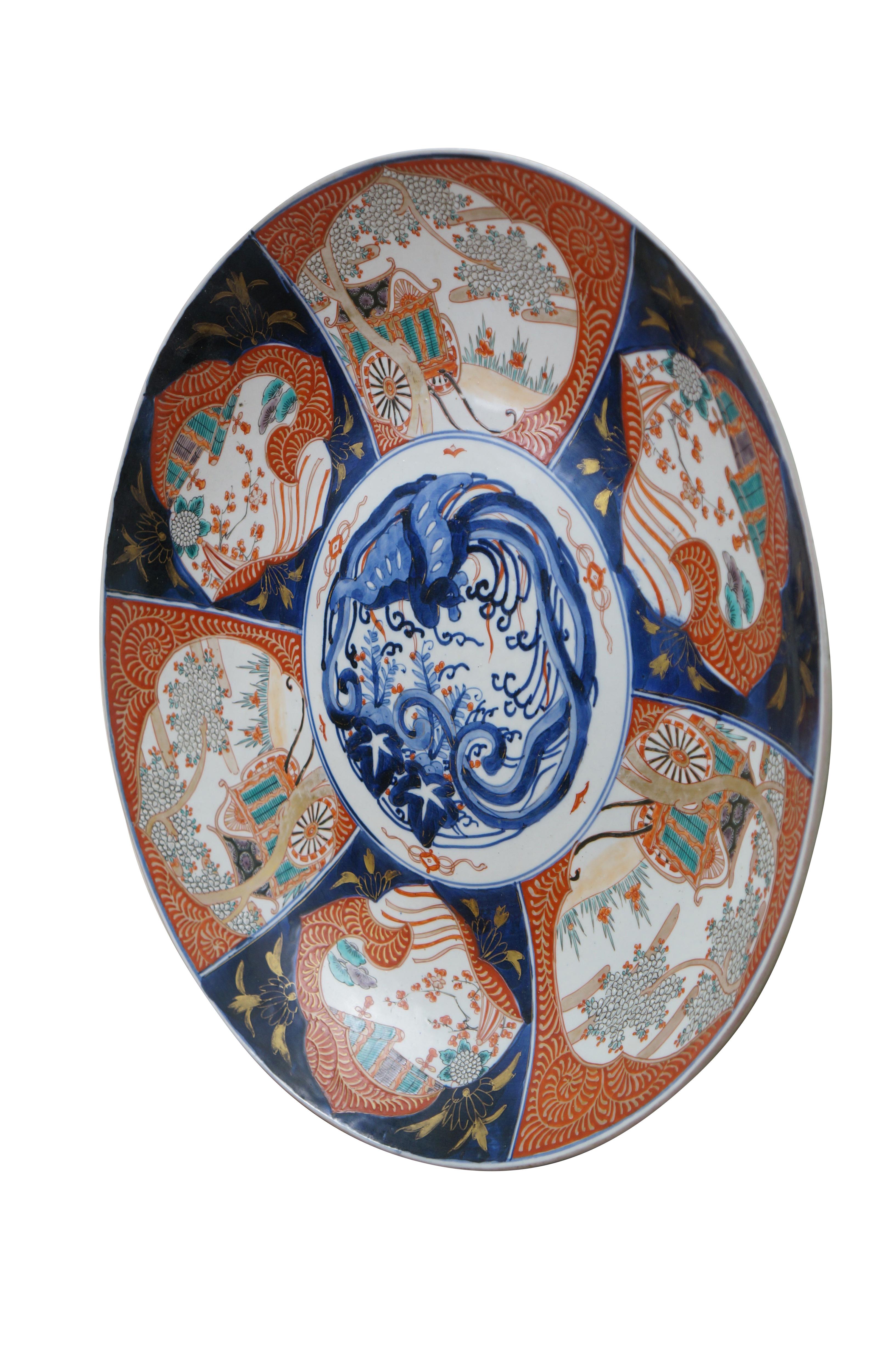 Antique Japanese Meiji Imari Porcelain Phoenix Rickshaw Platter Charger 18