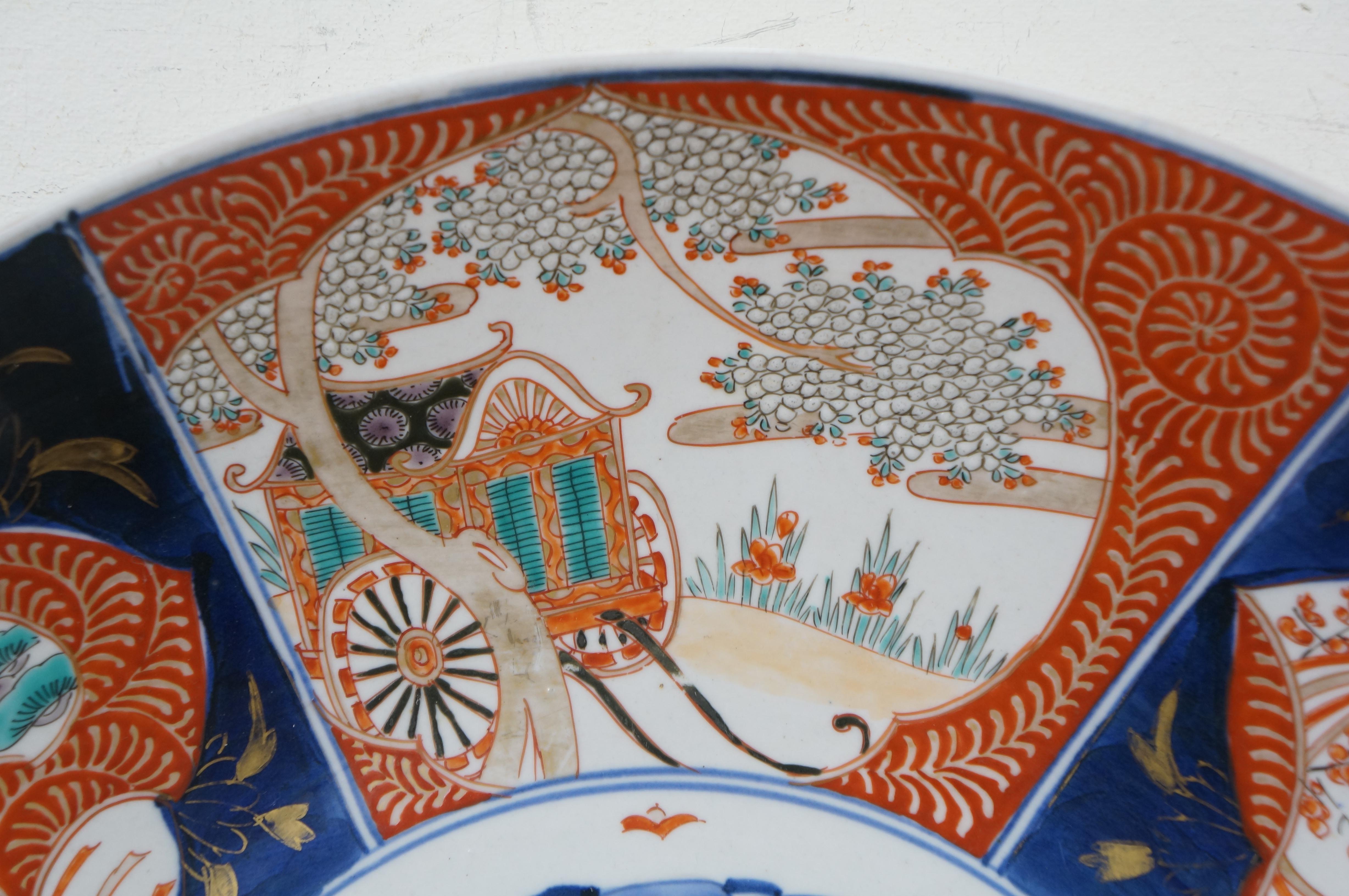19th Century Antique Japanese Meiji Imari Porcelain Phoenix Rickshaw Platter Charger 18
