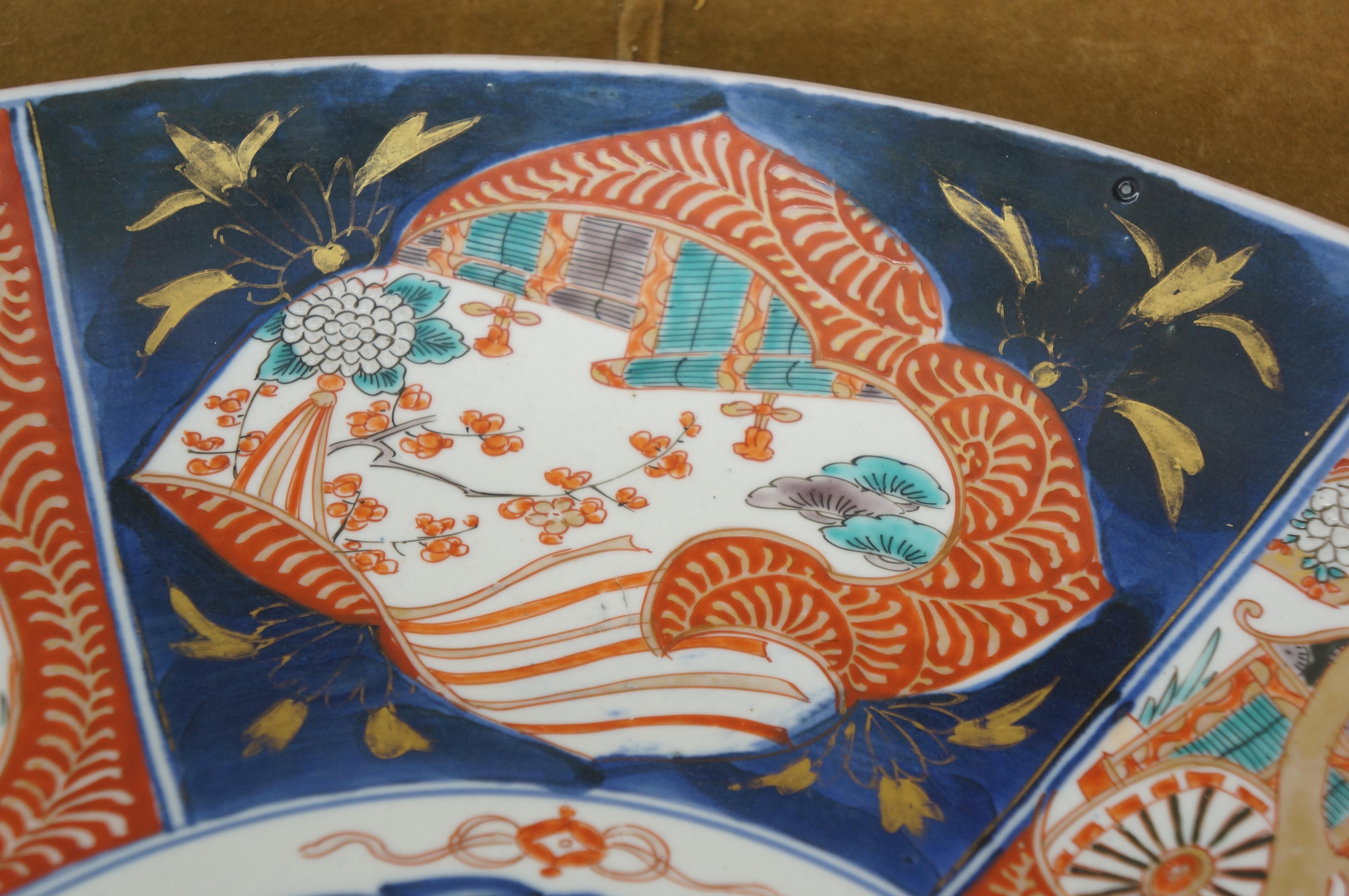 Antique Japanese Meiji Imari Porcelain Phoenix Rickshaw Platter Charger 18