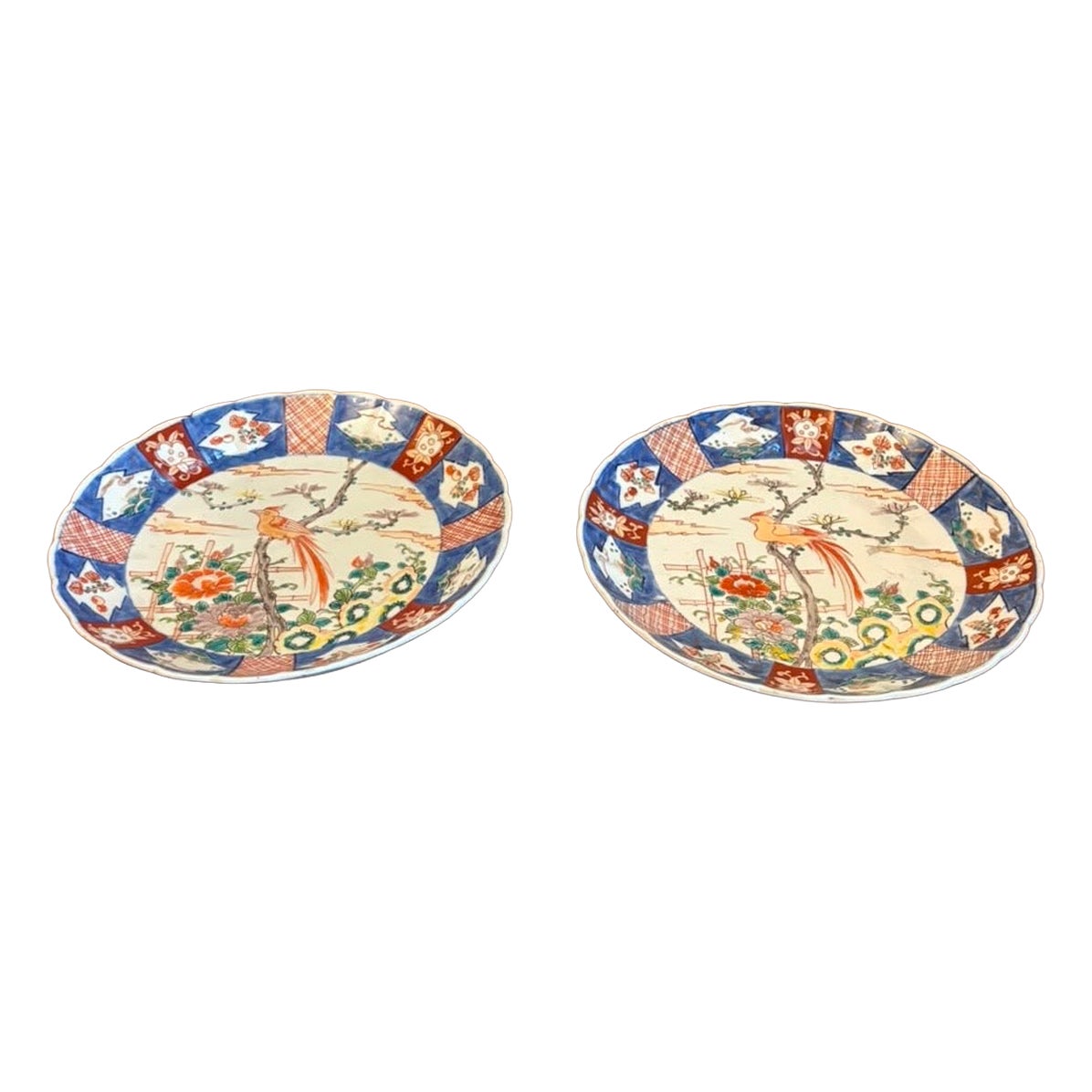 Antique Japanese Meiji Imari Porcelain Plates with Exotic Birds – Pair