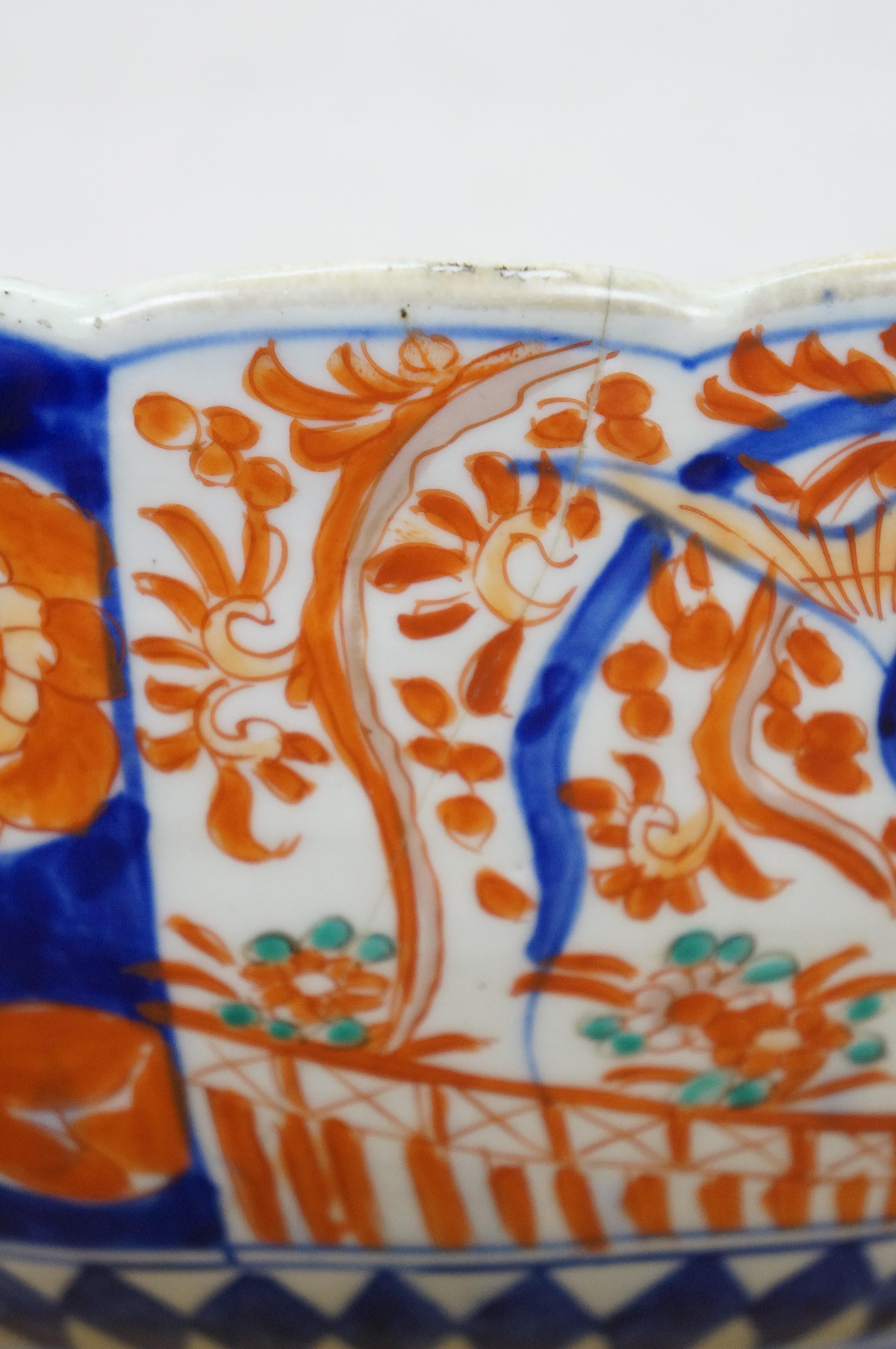 Antique Japanese Meiji Imari Porcelain Scalloped Edge Bonsai Tree Bowl 12