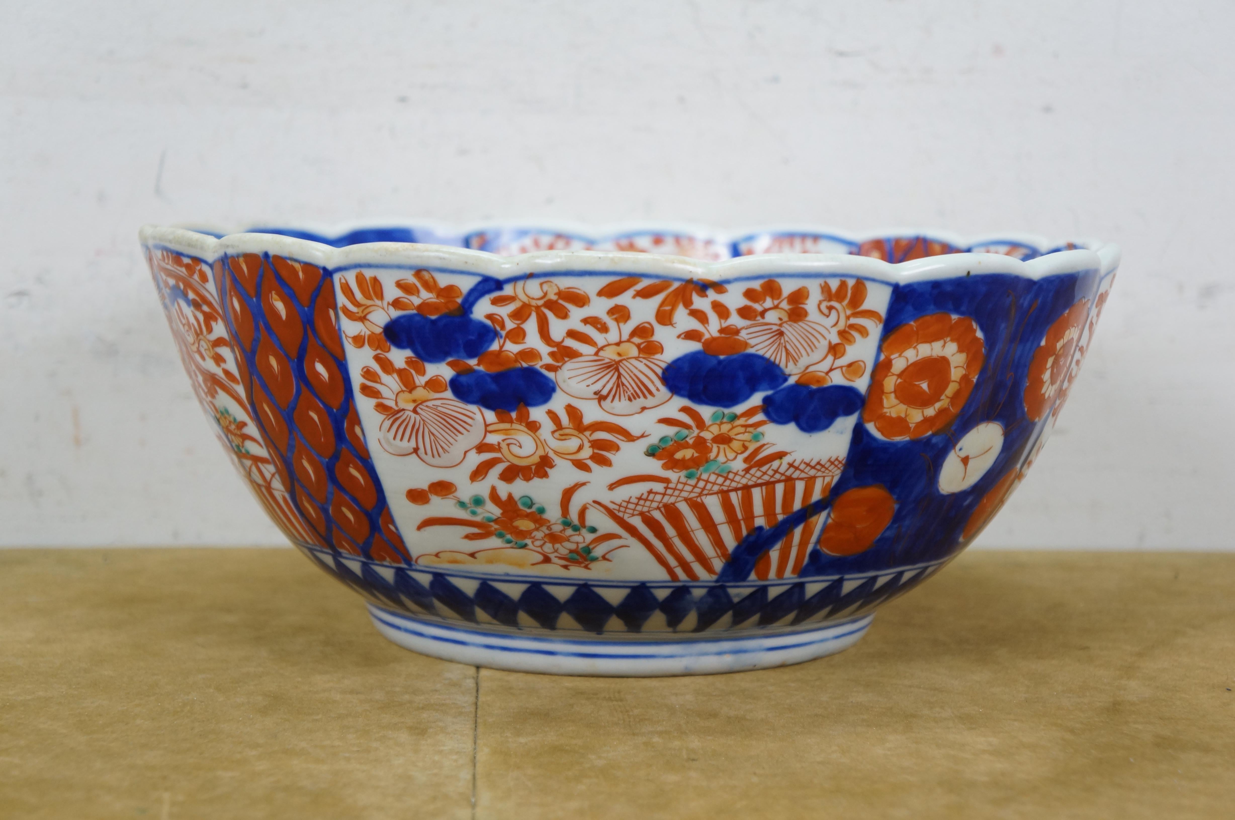 19th Century Antique Japanese Meiji Imari Porcelain Scalloped Edge Bonsai Tree Bowl 12