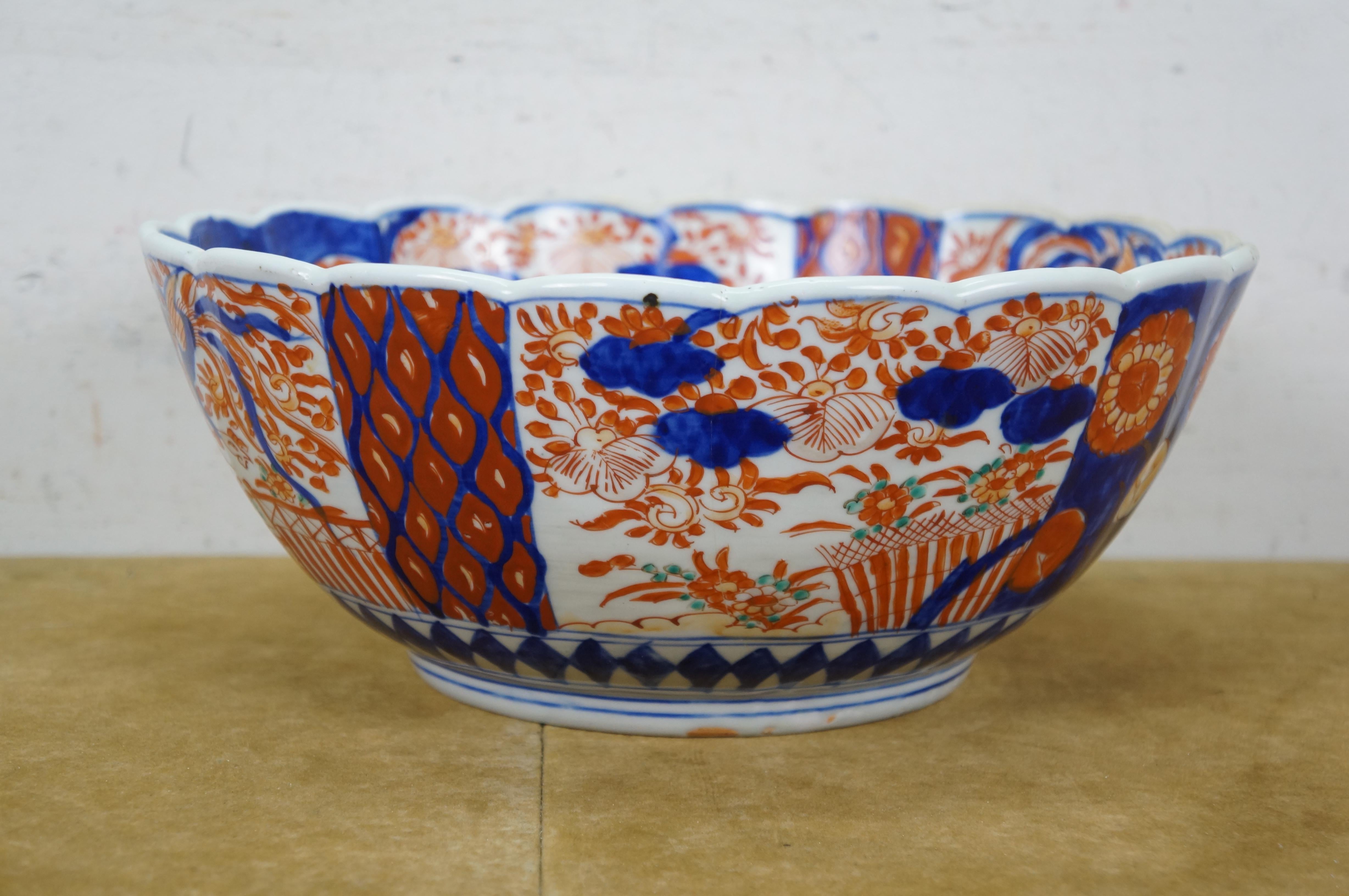 Antique Japanese Meiji Imari Porcelain Scalloped Edge Bonsai Tree Bowl 12