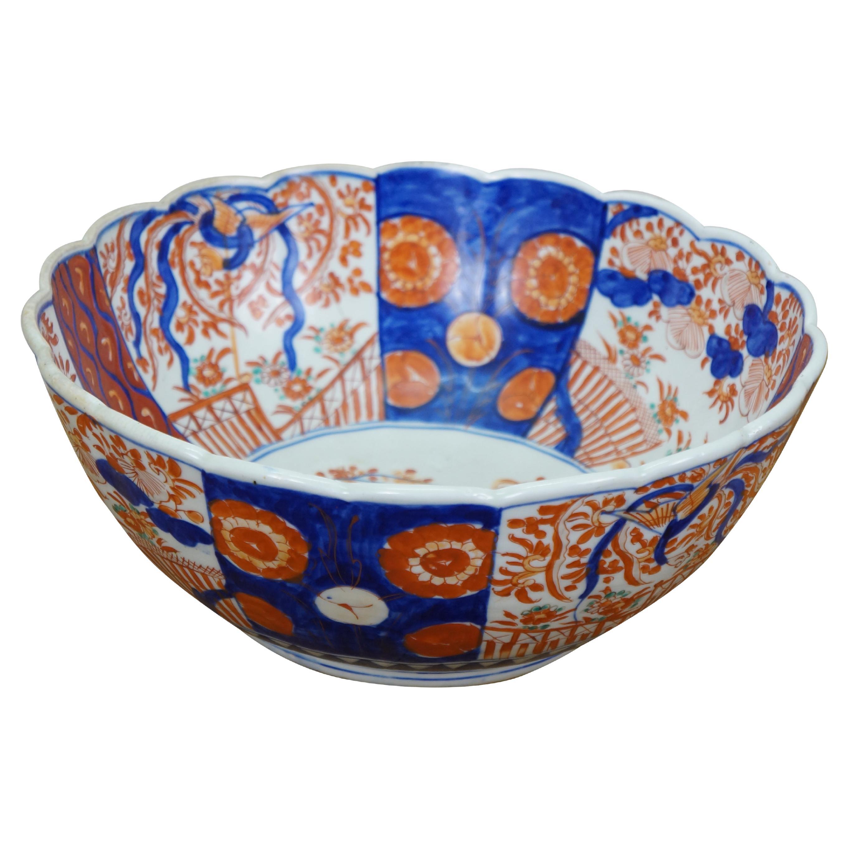 Antique Japanese Meiji Imari Porcelain Scalloped Edge Bonsai Tree Bowl 12"