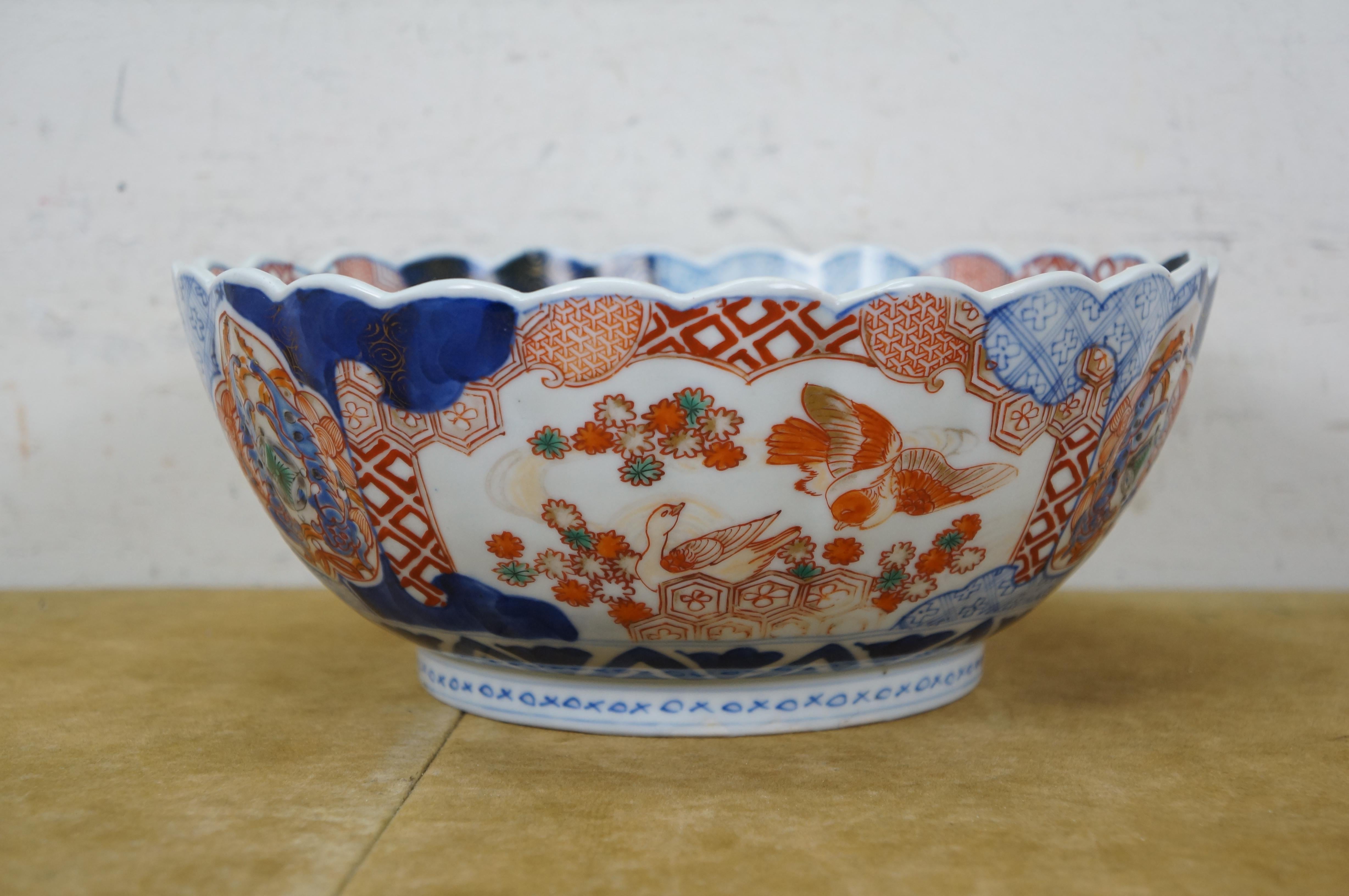 19th Century Antique Japanese Meiji Imari Porcelain Scalloped Edge Lions Birds Bowl 10