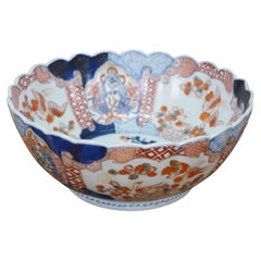 Antique Japanese Meiji Imari Porcelain Scalloped Edge Lions Birds Bowl 10"