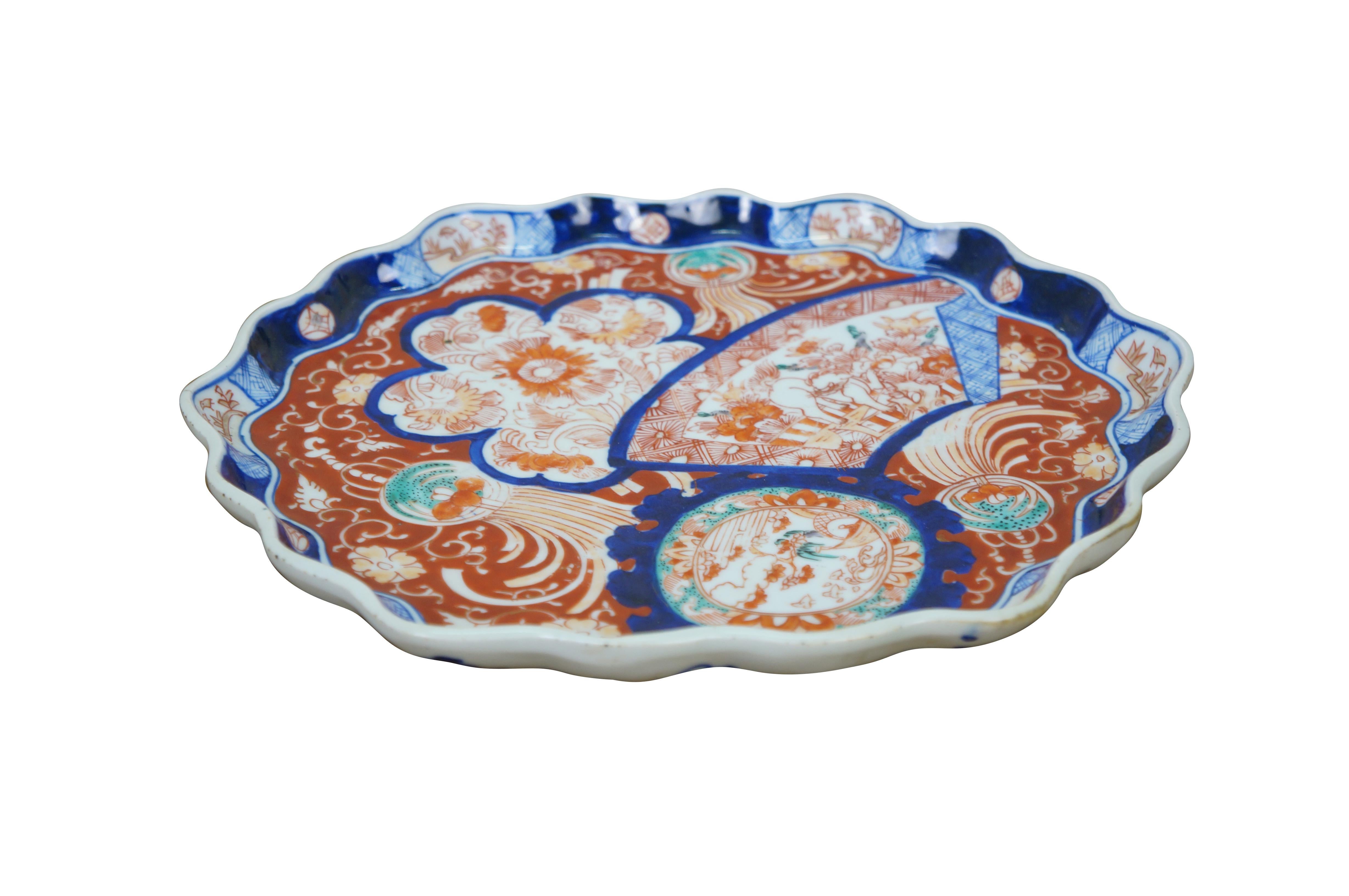 Antique Japanese Meiji Imari Porcelain Scalloped Foo Dog Fan Charger Plate 12