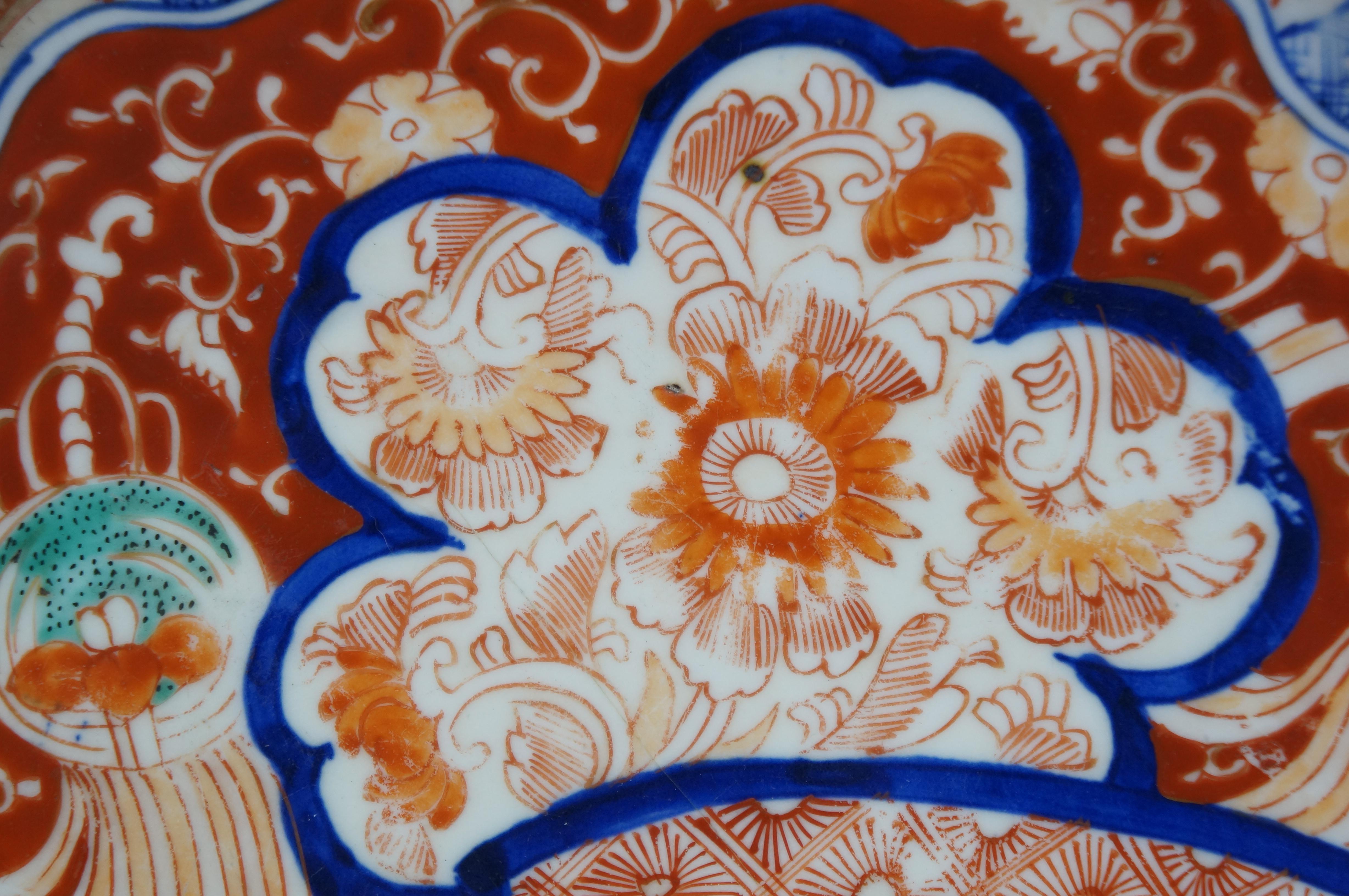 19th Century Antique Japanese Meiji Imari Porcelain Scalloped Foo Dog Fan Charger Plate 12