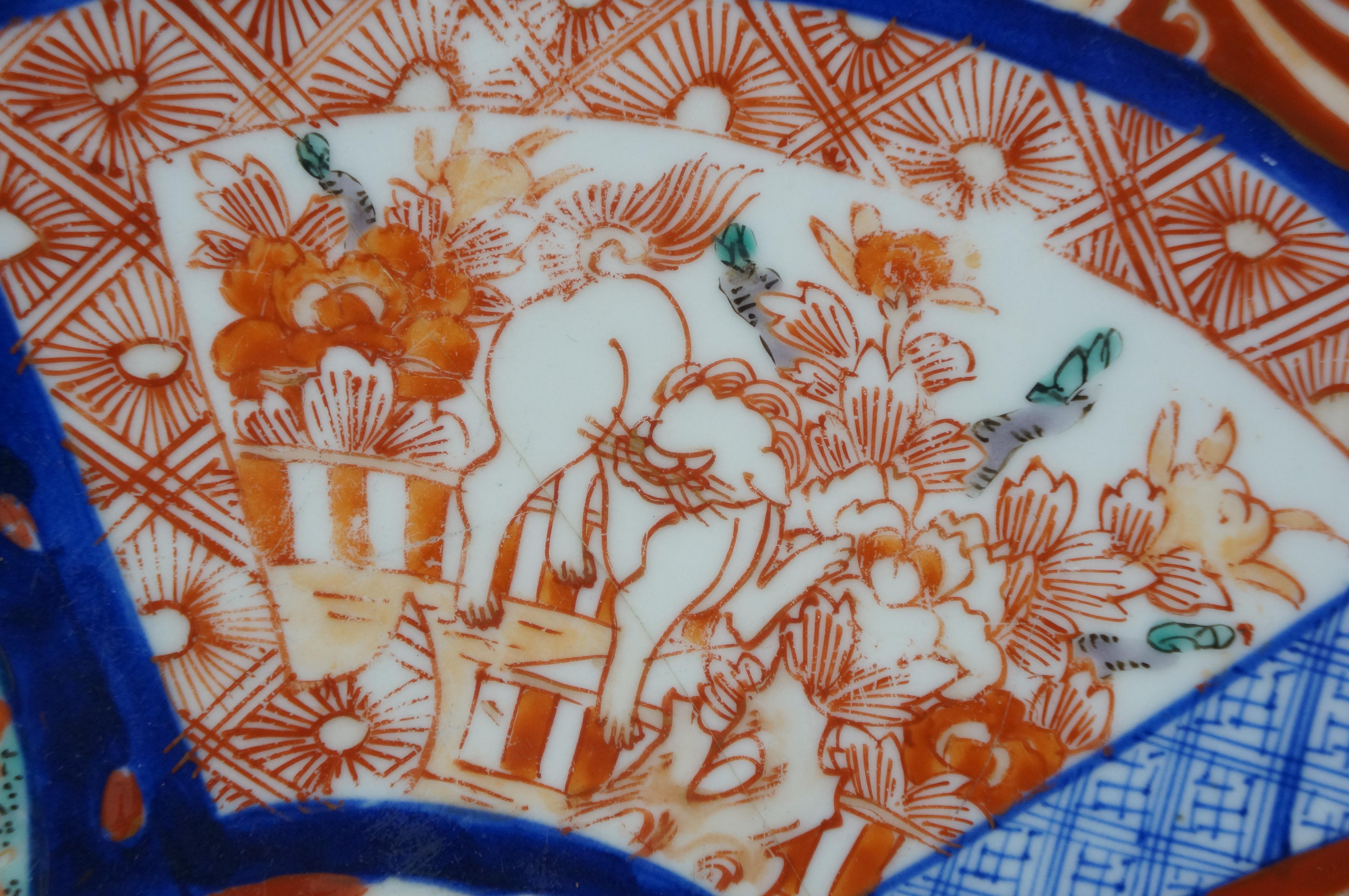 Antique Japanese Meiji Imari Porcelain Scalloped Foo Dog Fan Charger Plate 12