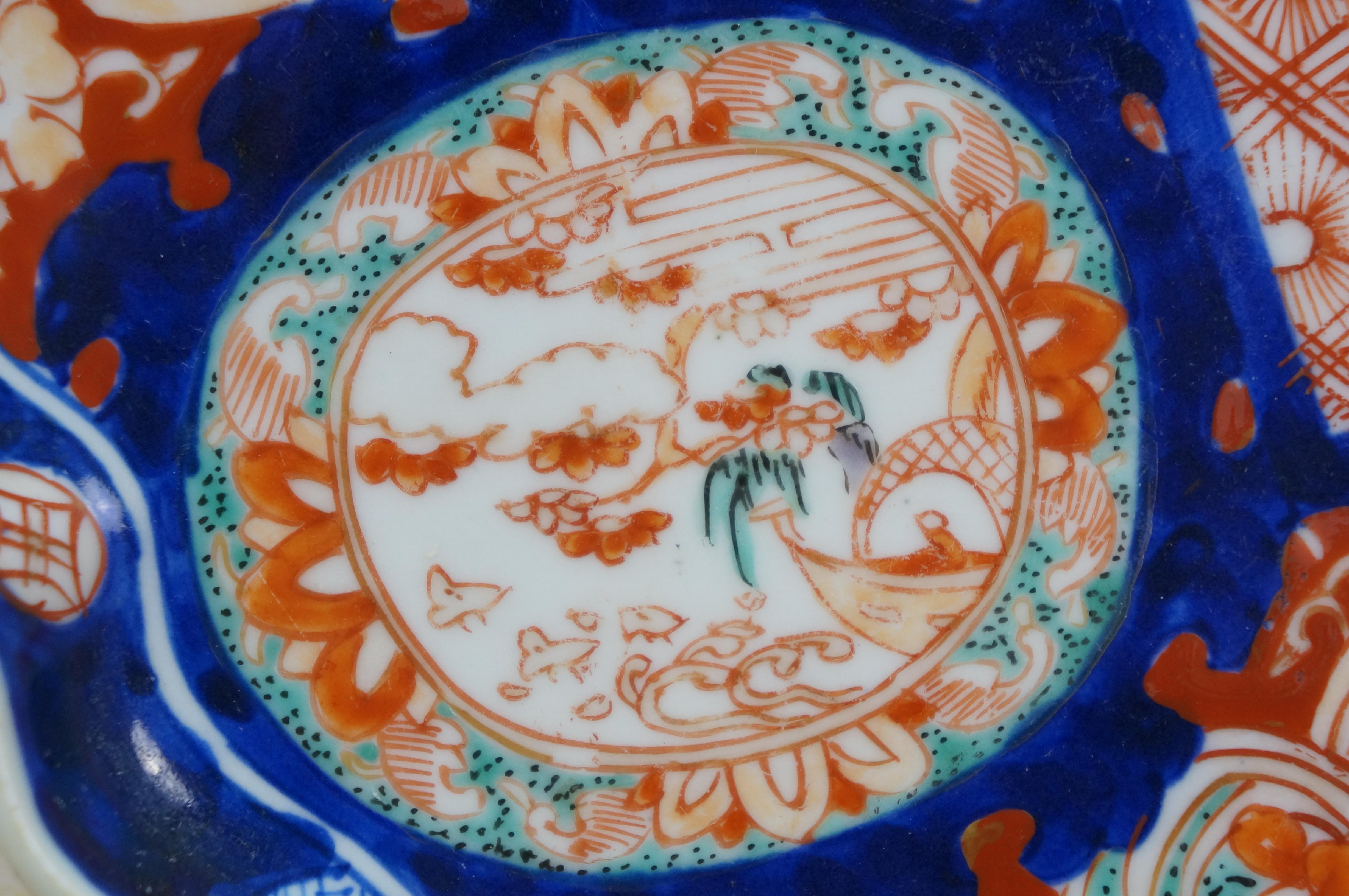 Antique Japanese Meiji Imari Porcelain Scalloped Foo Dog Fan Charger Plate 12