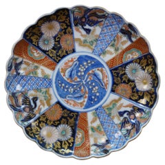 Antique Japanese Meiji Imari Porcelain Scalloped Phoenix Bird Charger Plate 10"