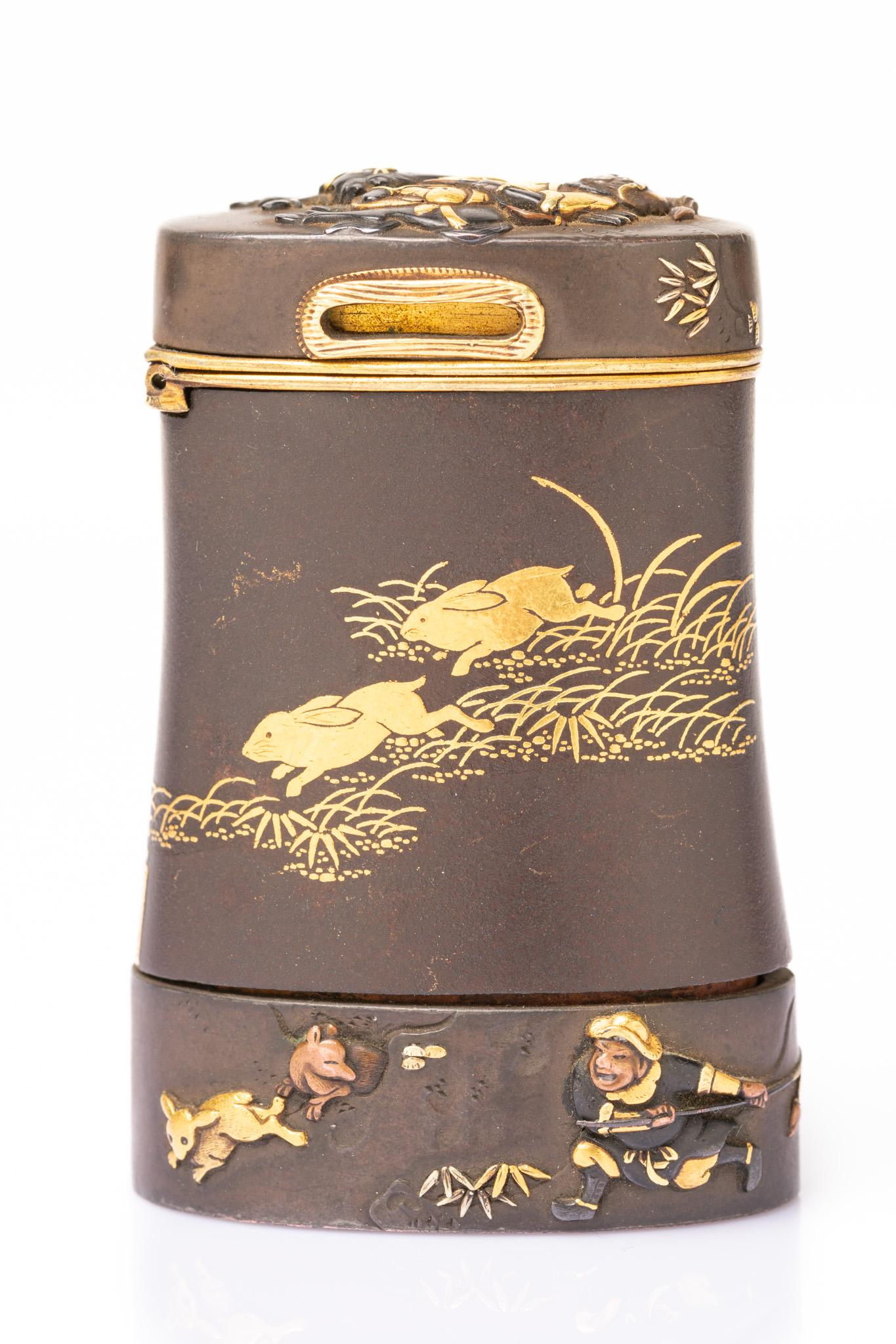 Antikes japanisches Meiji Shakudo-Westa-Etui aus der Meiji-Zeit von Komai Otojiro für Damen oder Herren im Angebot