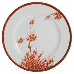 Antique Japanese Meiji Kutani Plate Tree and Flowers in Red, 19th C