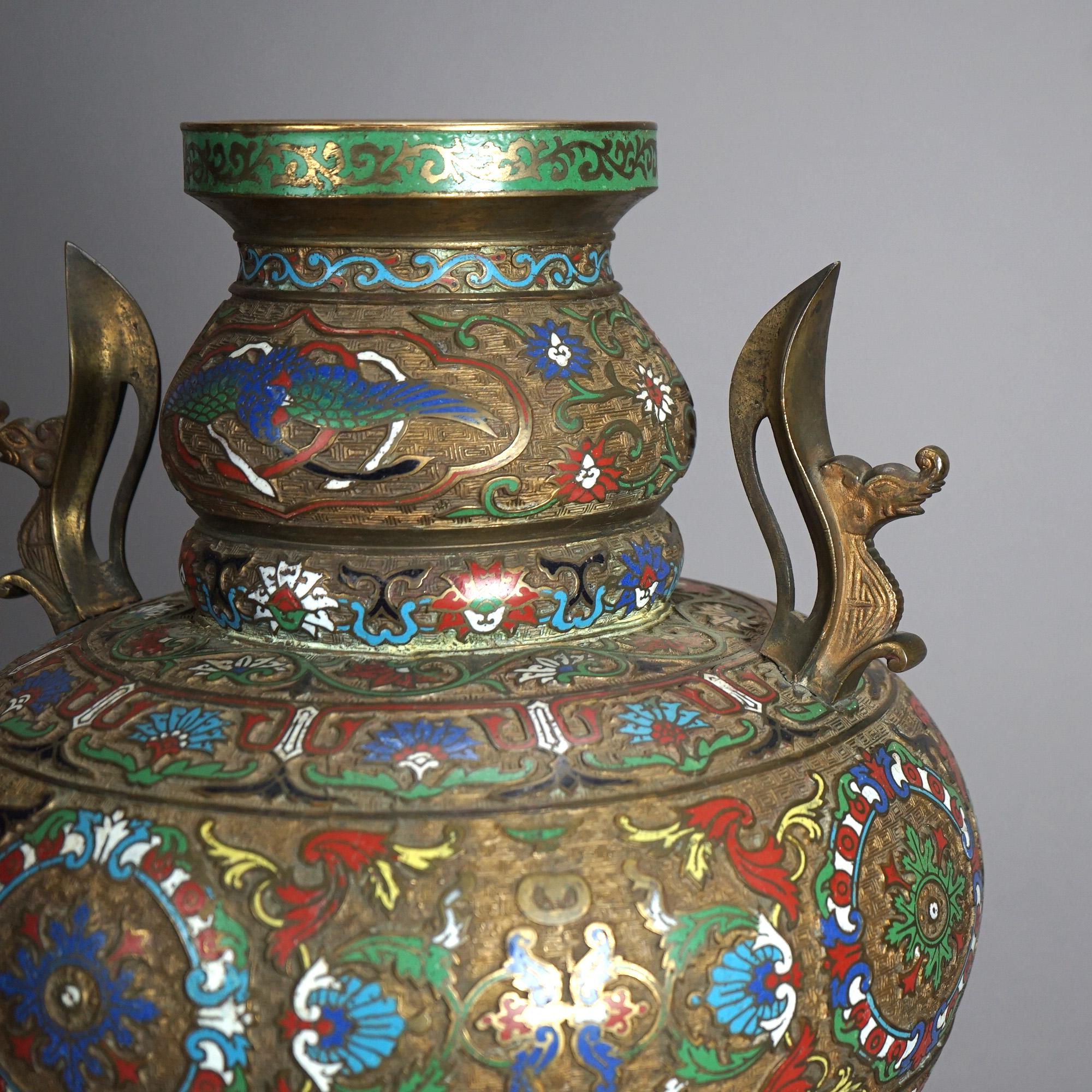 Antique Japanese Meiji Oversized Bronze & Cloisonne Figural Vase Circa 1900 In Good Condition For Sale In Big Flats, NY