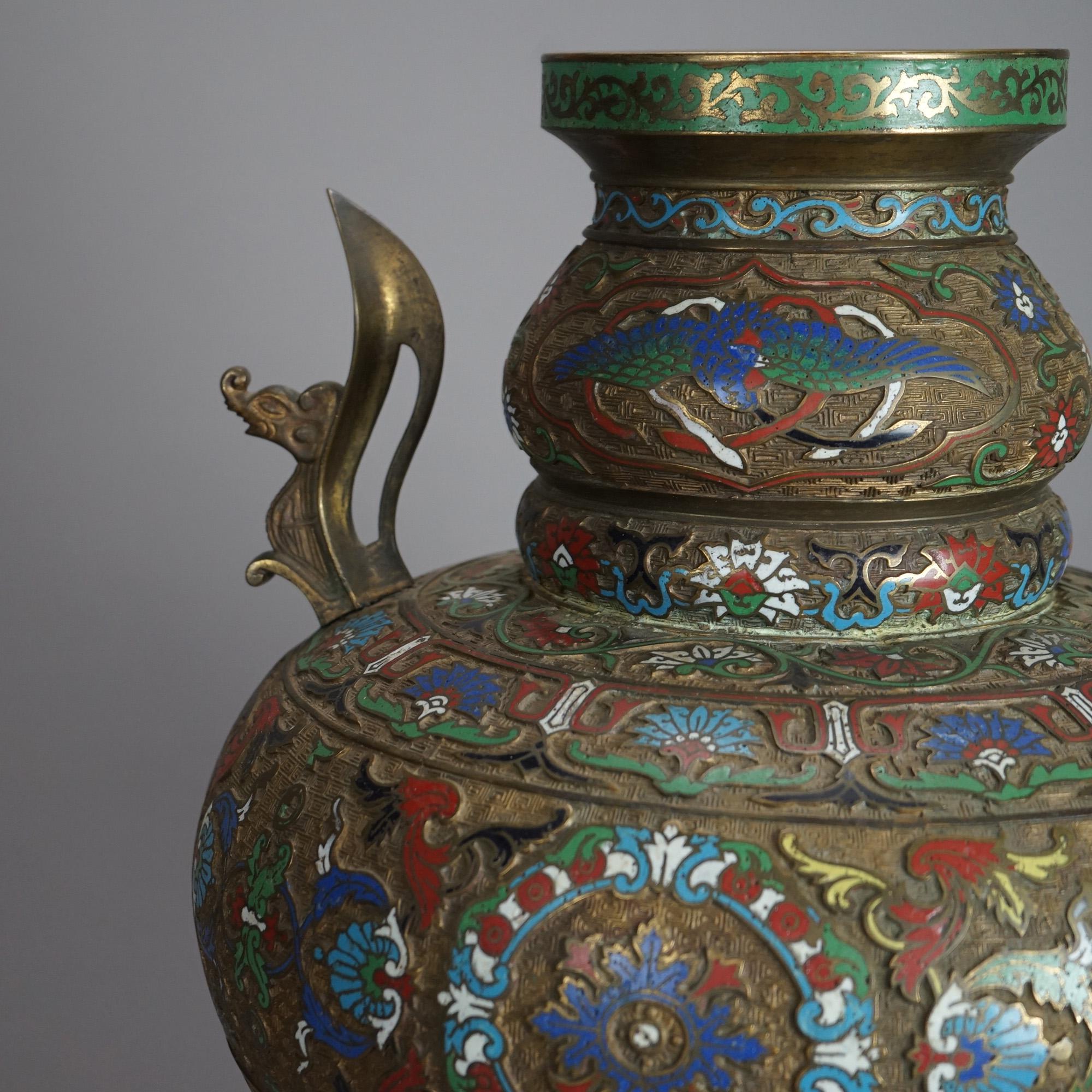 20th Century Antique Japanese Meiji Oversized Bronze & Cloisonne Figural Vase Circa 1900 For Sale