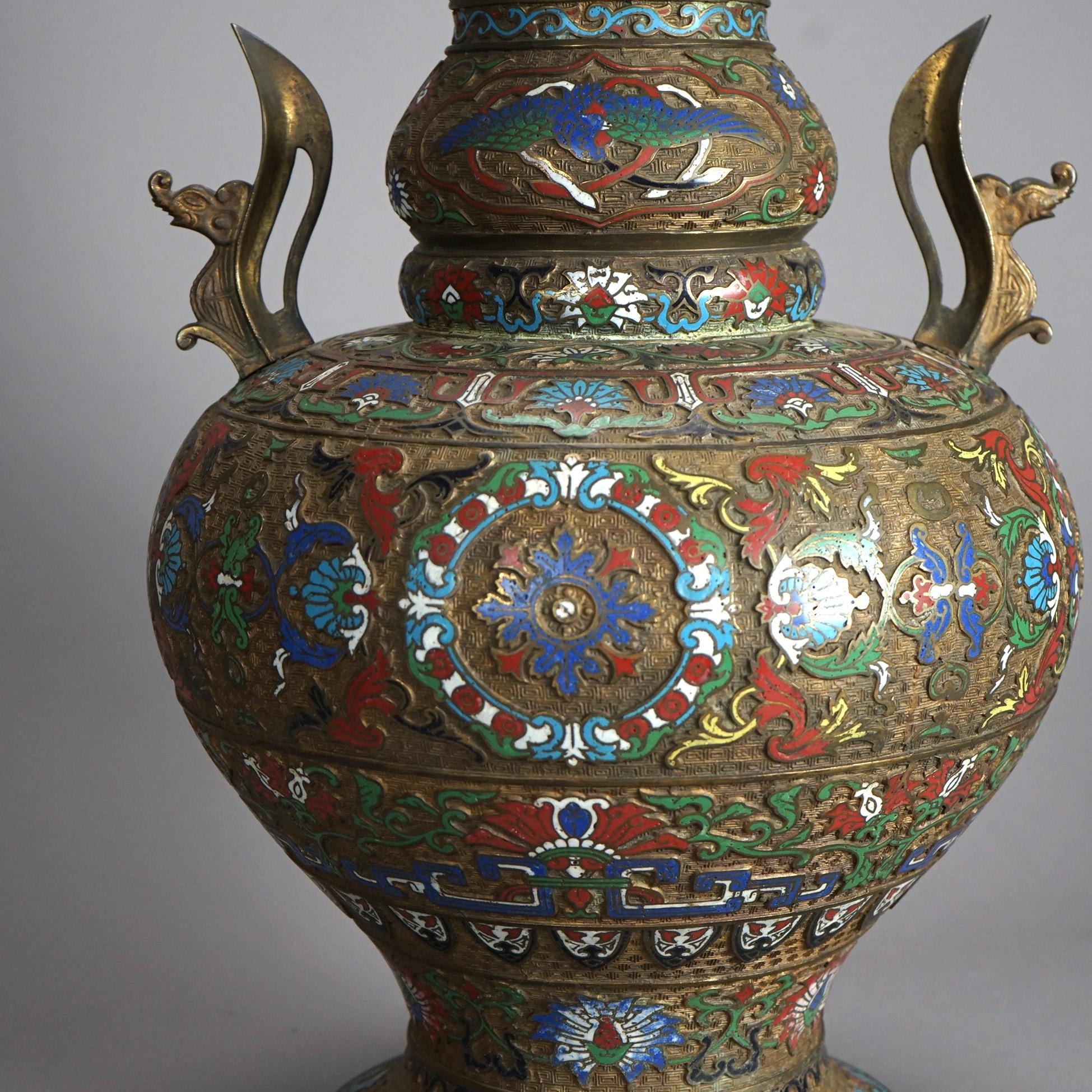 Antique Japanese Meiji Oversized Bronze & Cloisonne Figural Vase Circa 1900 For Sale 1
