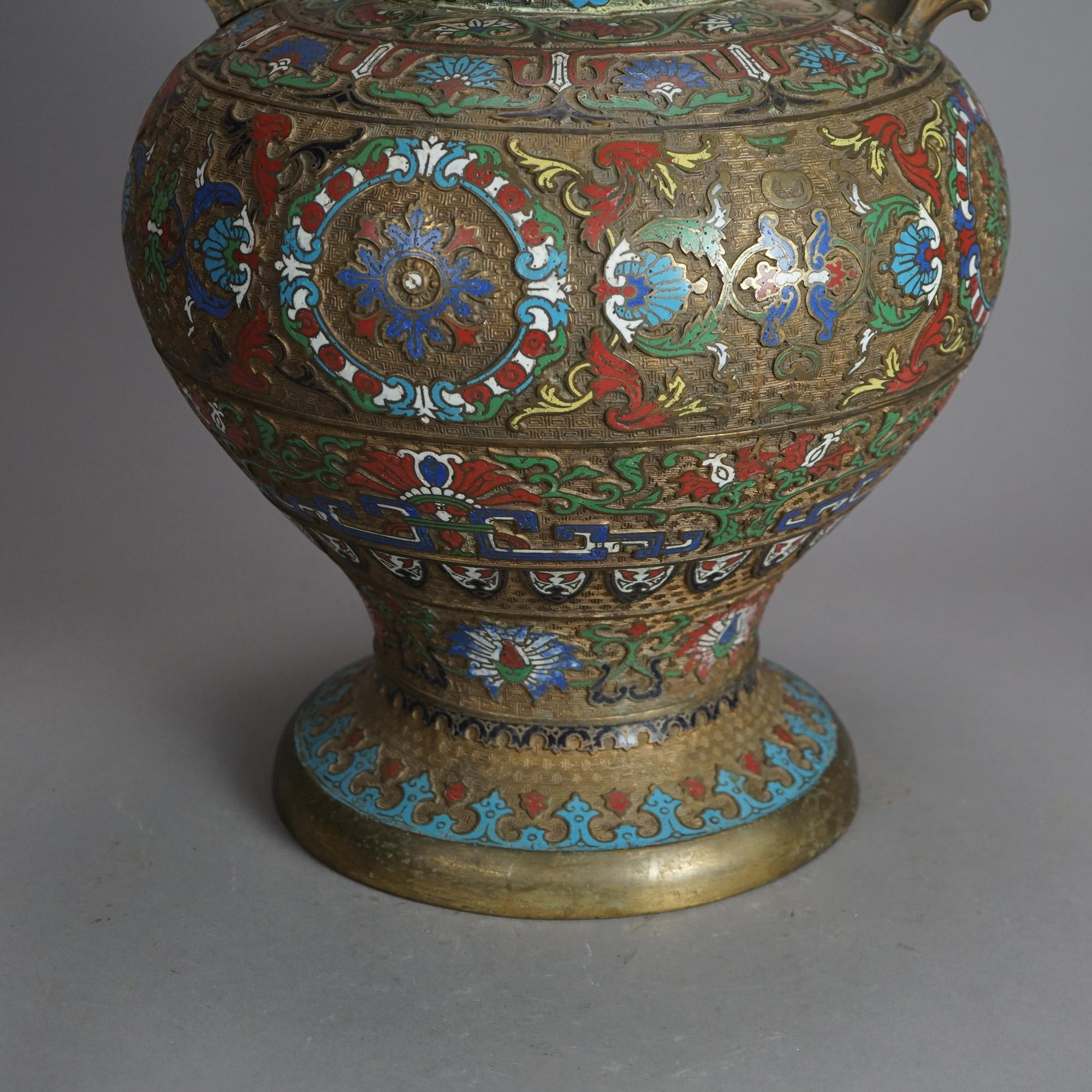 Antique Japanese Meiji Oversized Bronze & Cloisonne Figural Vase Circa 1900 For Sale 2