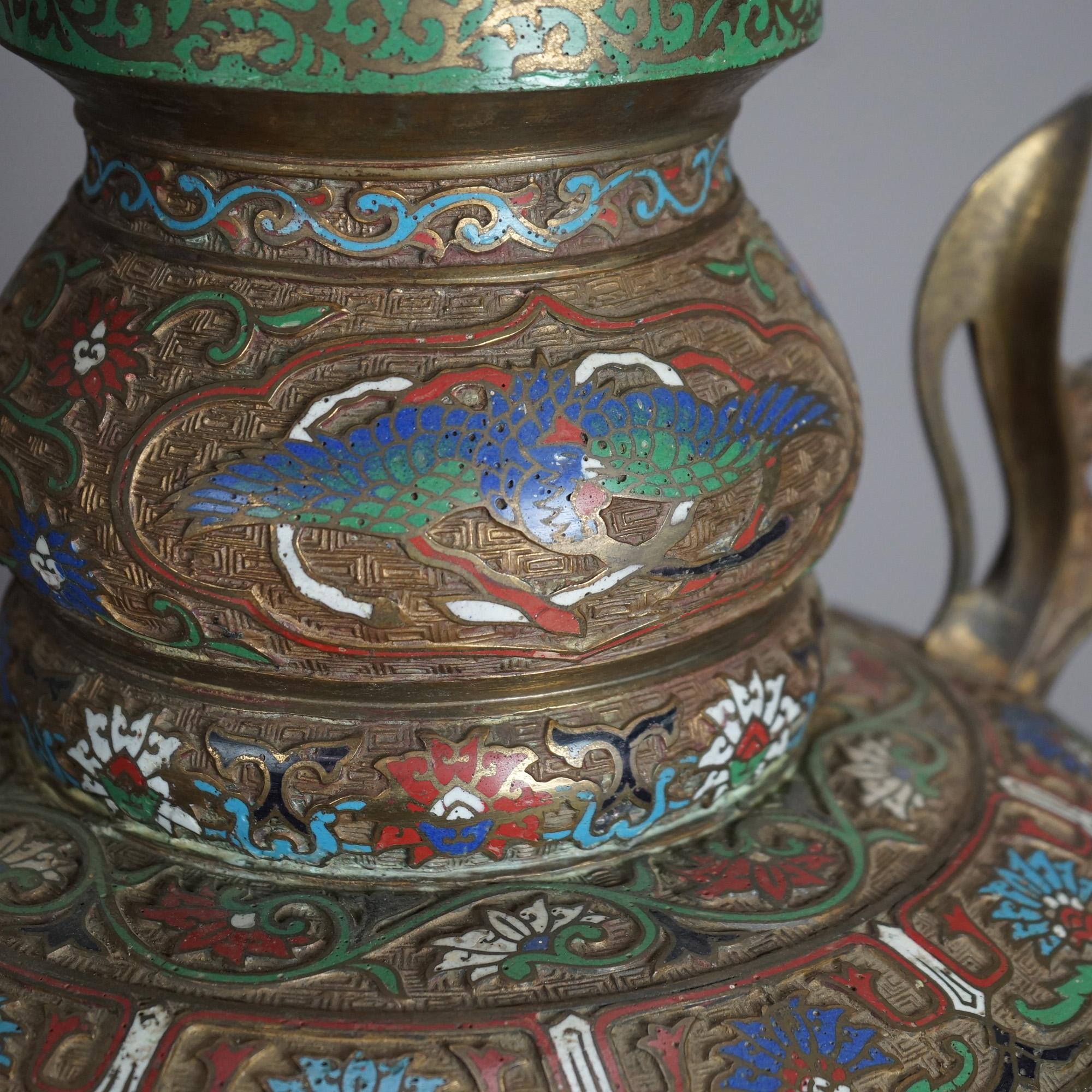 Antique Japanese Meiji Oversized Bronze & Cloisonne Figural Vase Circa 1900 For Sale 3